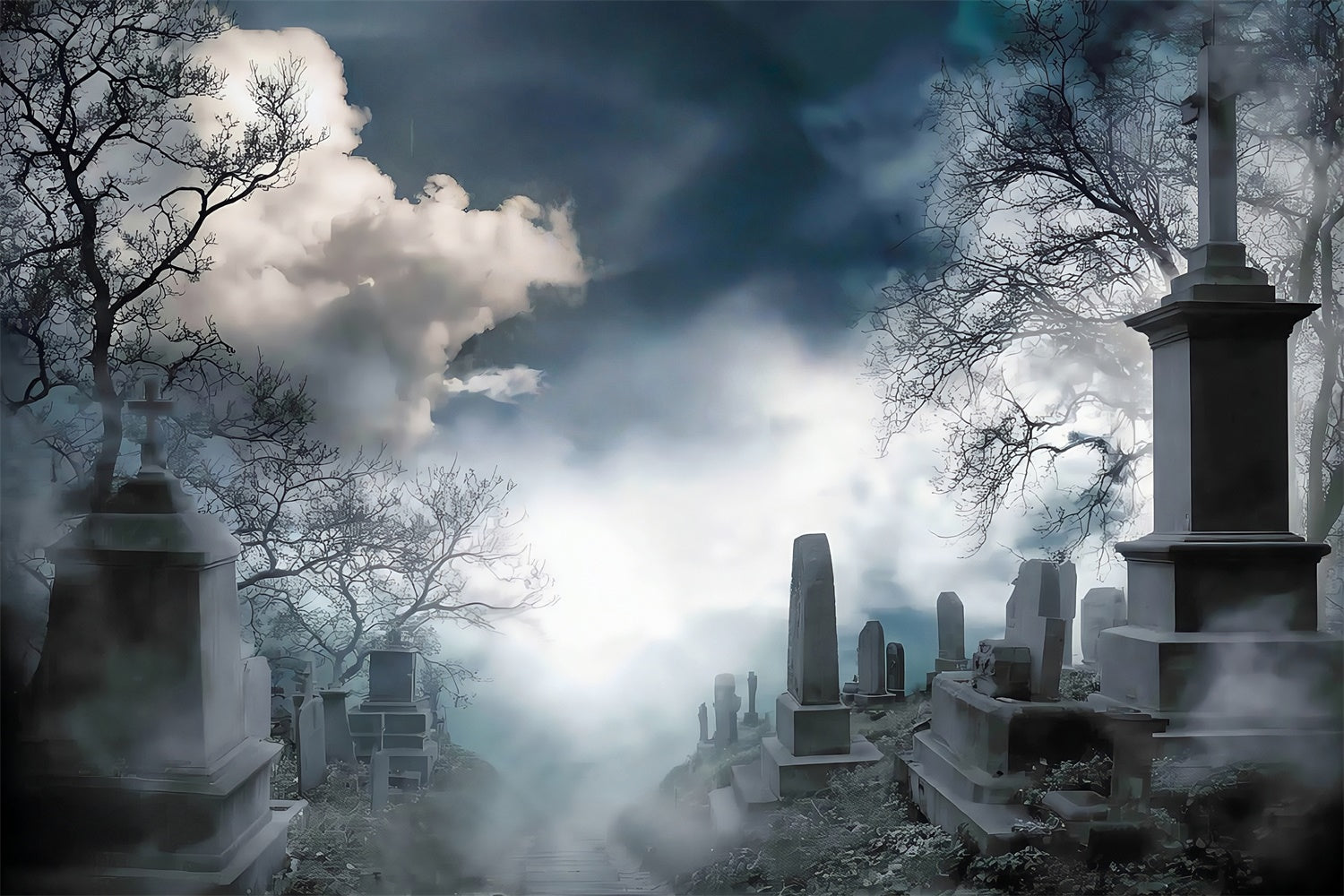 Halloween Graveyard Backdrop Eerie Misty Cemetery Hill Halloween Backdrop UK MRR8-26