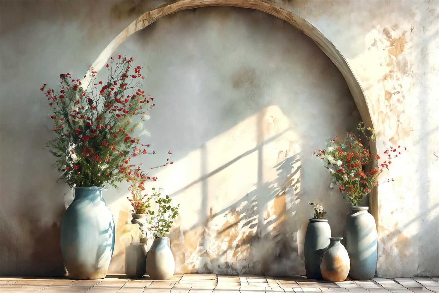 Boho Backdrop Vase Red Flowers Texture Wall Boho Photo Backdrop UK MRR8-272