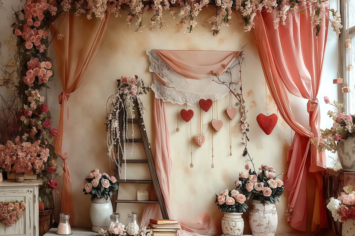 Valentine Photo Backdrop Romantic Floral Love Heart Valentine's Day Backdrop UK MRR8-274