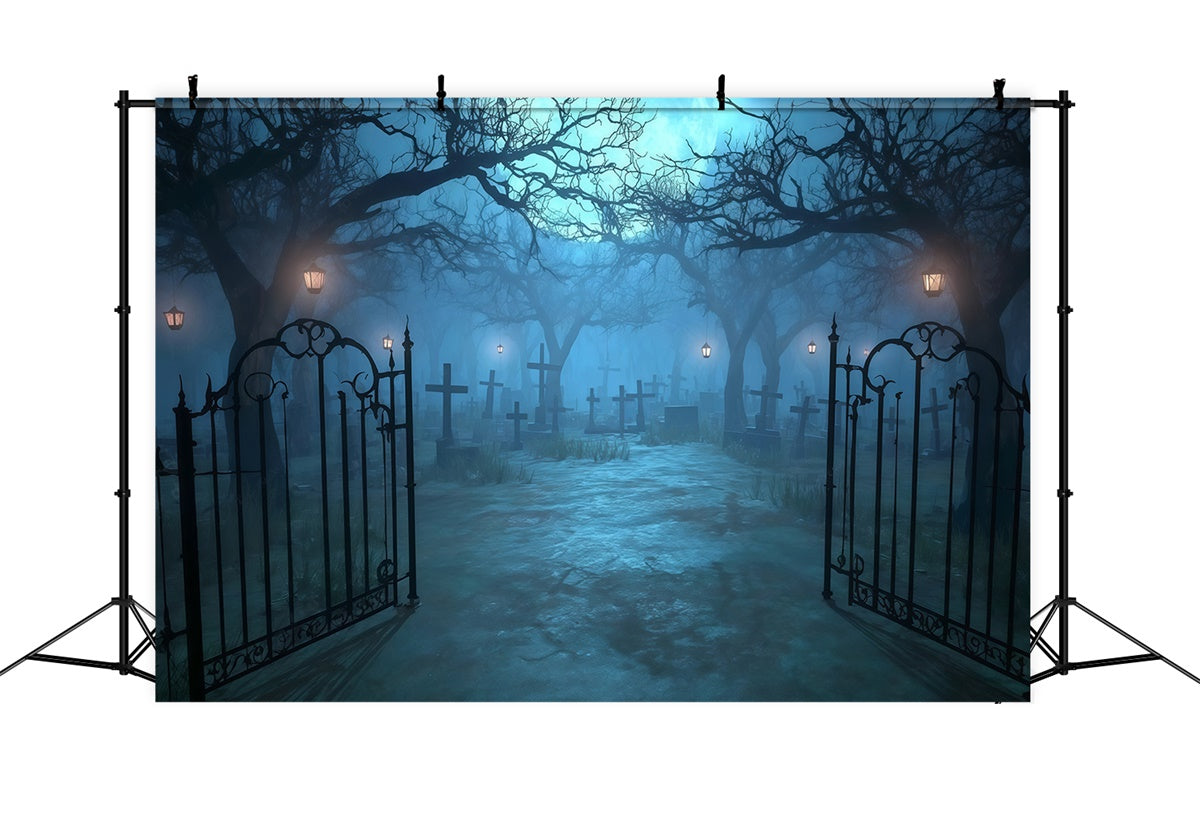 Halloween Graveyard Backdrop Moonlit Gate Cemetery Path Halloween Backdrop UK MRR8-29