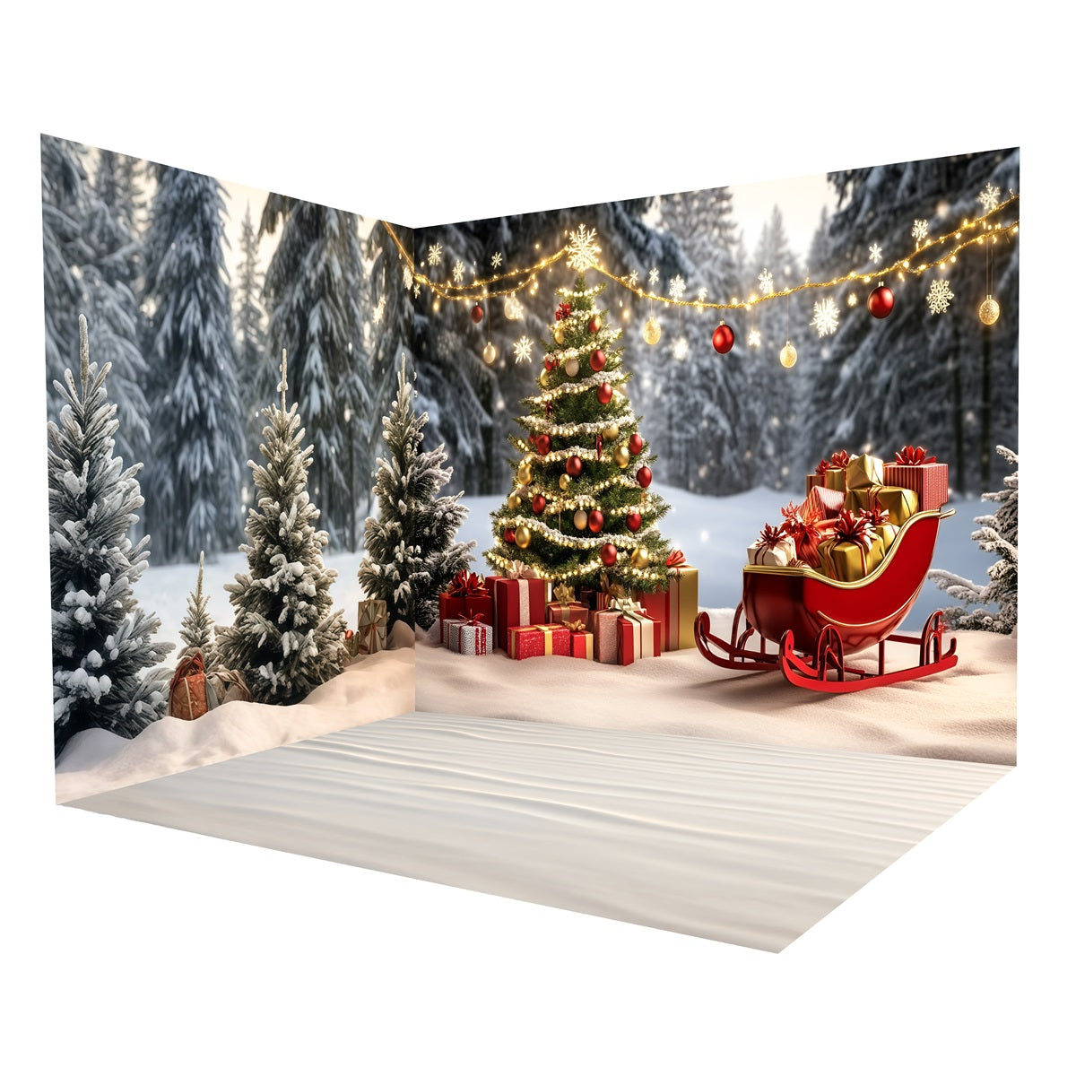 Christmas Photography Backdrops Sleigh Ride Snowy Forest Backdrop Room Set UK MRR8-290