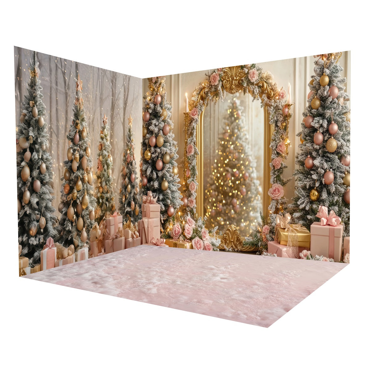Christmas Backdrops Pink Flowers Mirror Backdrop Room Set UK MRR8-298