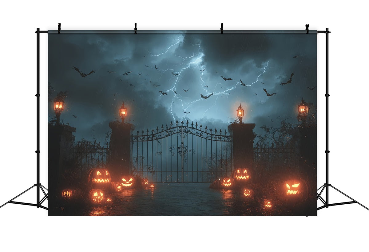 Thunder and Lightning Scary Door Pumpkin Halloween Backdrop UK MRR8-3