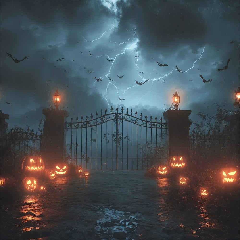 Thunder and Lightning Scary Door Pumpkin Halloween Backdrop UK MRR8-3
