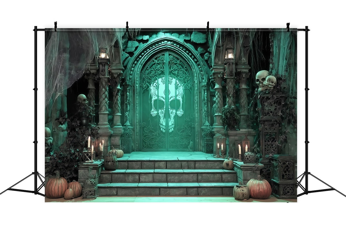 Halloween Backdrops for Photos Green Skull Crypt Entrance Halloween Backdrop UK MRR8-30