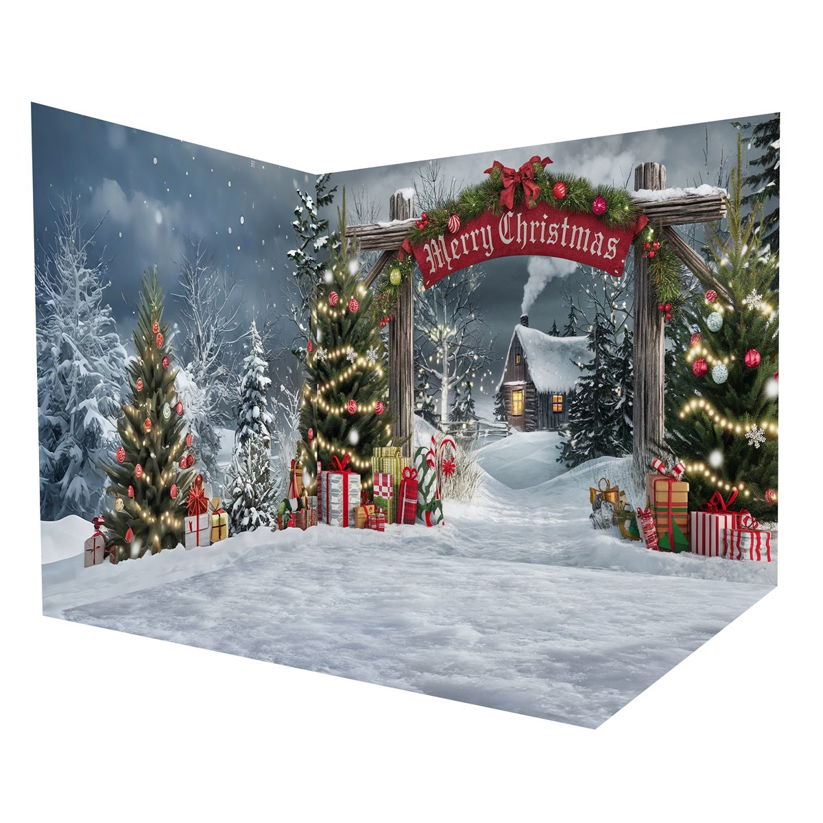 Christmas Photography Backdrops Winter Snowy Village Backdrop Room Set UK MRR8-300