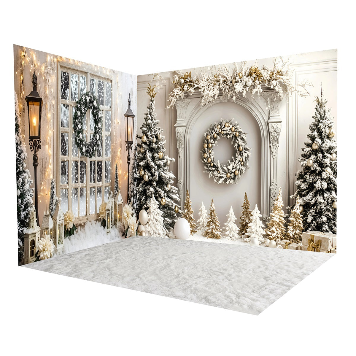 Christmas Photography Backdrops Elegant White Wall Snow Backdrop Room Set UK MRR8-305