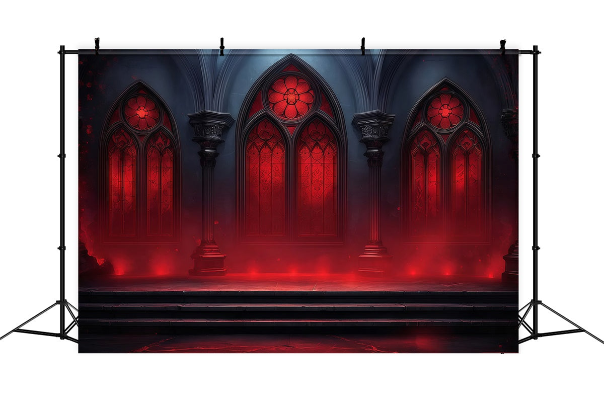 Scary Halloween Backdrops Crimson Cathedral Window Glow Halloween Backdrop UK MRR8-31