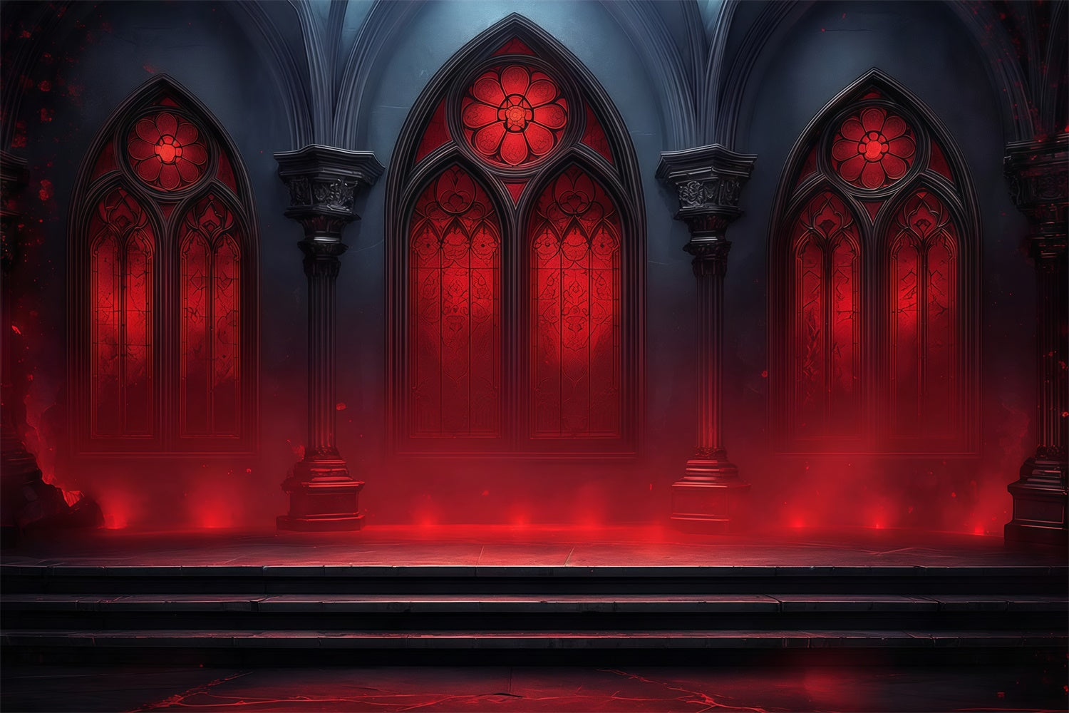 Scary Halloween Backdrops Crimson Cathedral Window Glow Halloween Backdrop UK MRR8-31