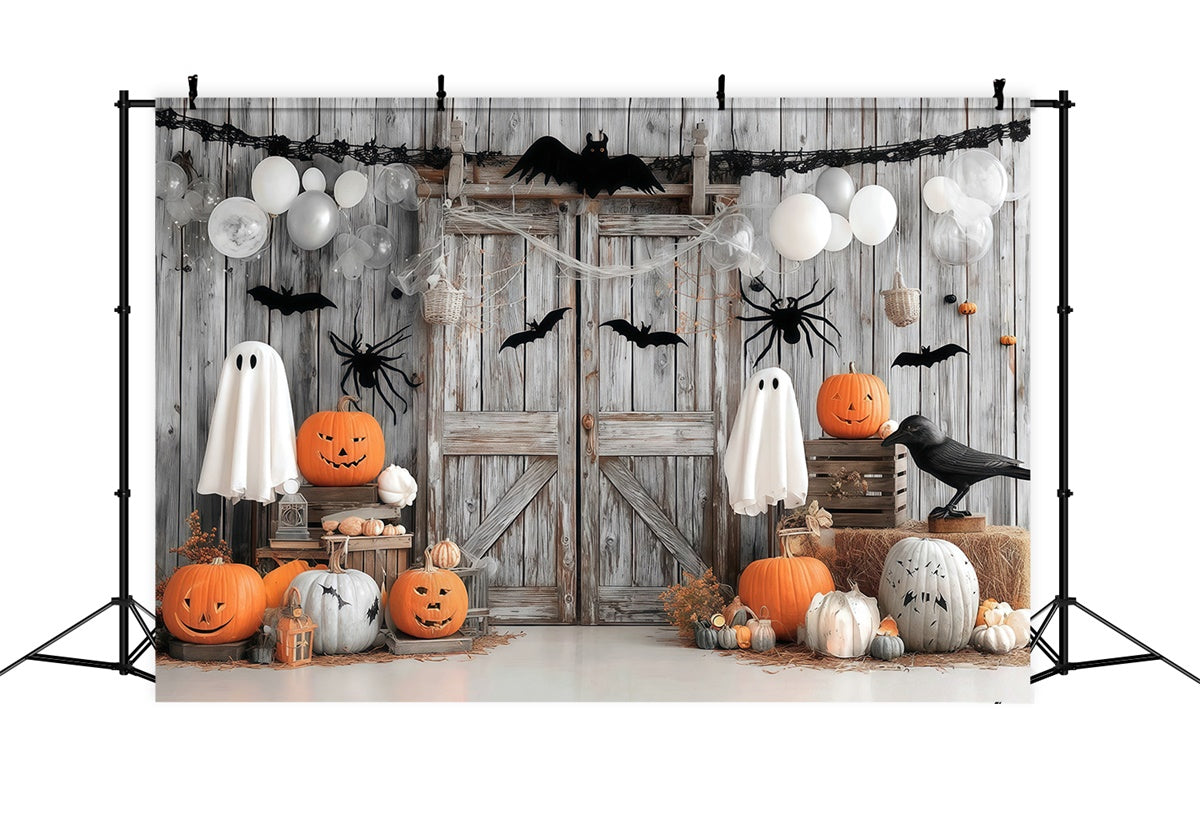 Halloween Backdrops for Photos Wooden Door Spider Bat Spooky Halloween Backdrop UK MRR8-33