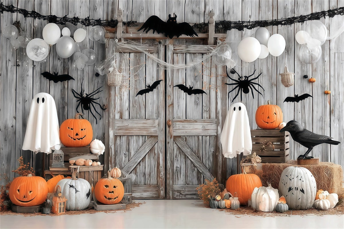 Halloween Backdrops for Photos Wooden Door Spider Bat Spooky Halloween Backdrop UK MRR8-33