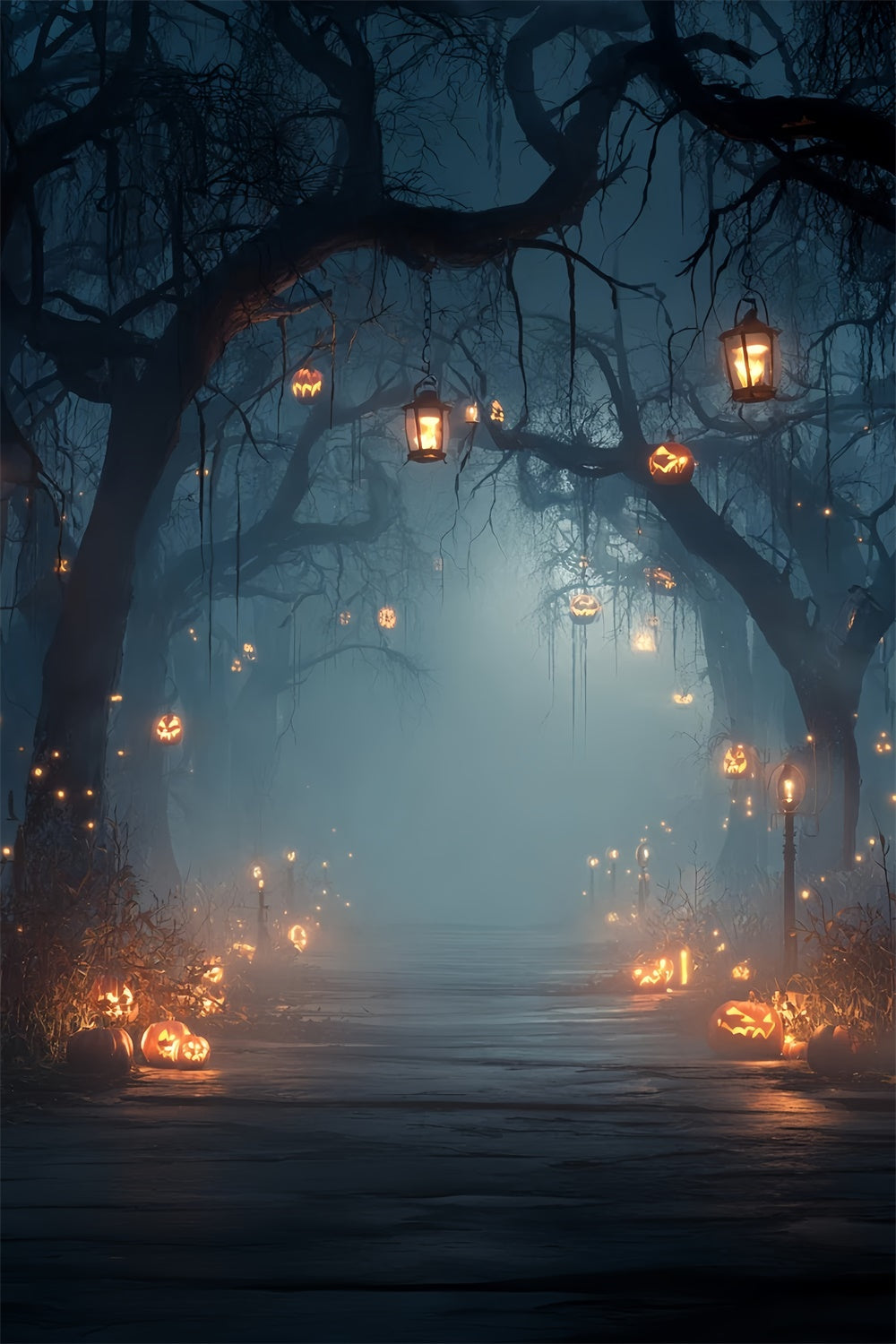 Spooky Halloween Backdrop Dim Forest Lights Halloween Backdrop UK MRR8-34