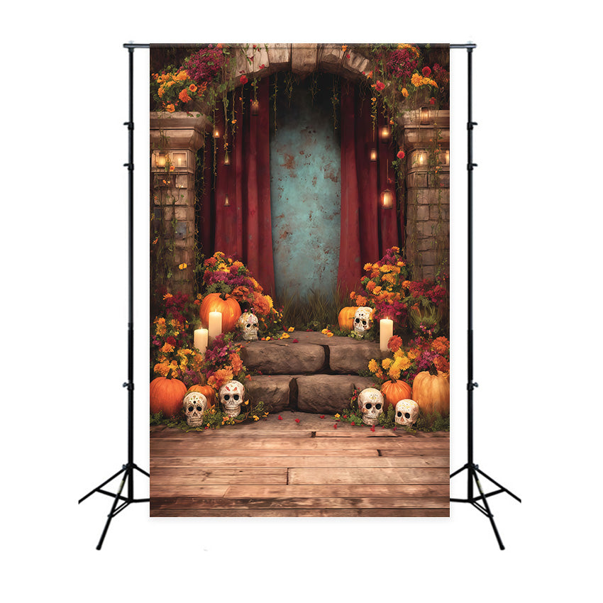 Halloween Photography Backdrop Flower Sacrifice Skeleton Candle Arch Backdrop UK MRR8-36