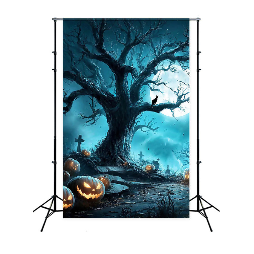 Halloween Graveyard Backdrop Spooky Forest Grave Full Moon Halloween Backdrop UK MRR8-38