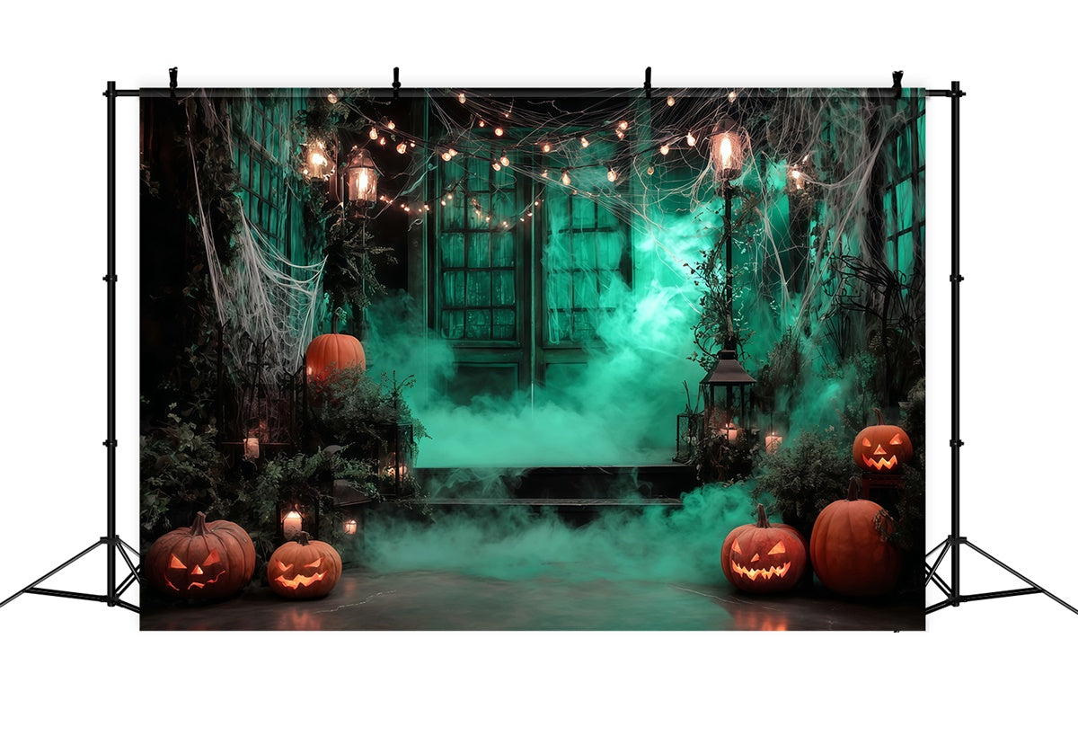 Garage Door Halloween Backdrop Eerie Lights Misty Wood Halloween Backdrop UK MRR8-4