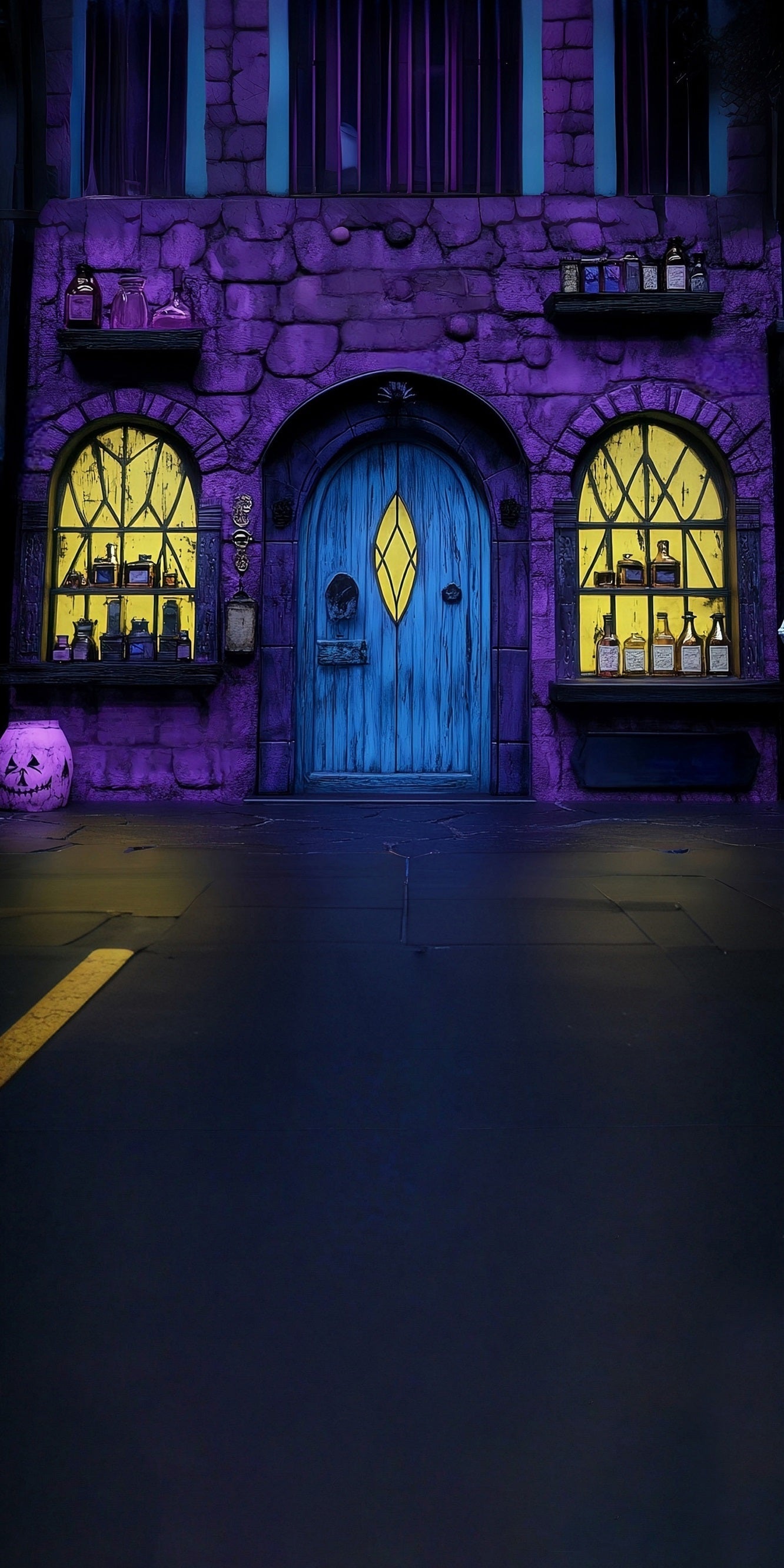 Halloween Backdrop Purple Magic Potion Shop Sweep Backdrop UK MRR8-41