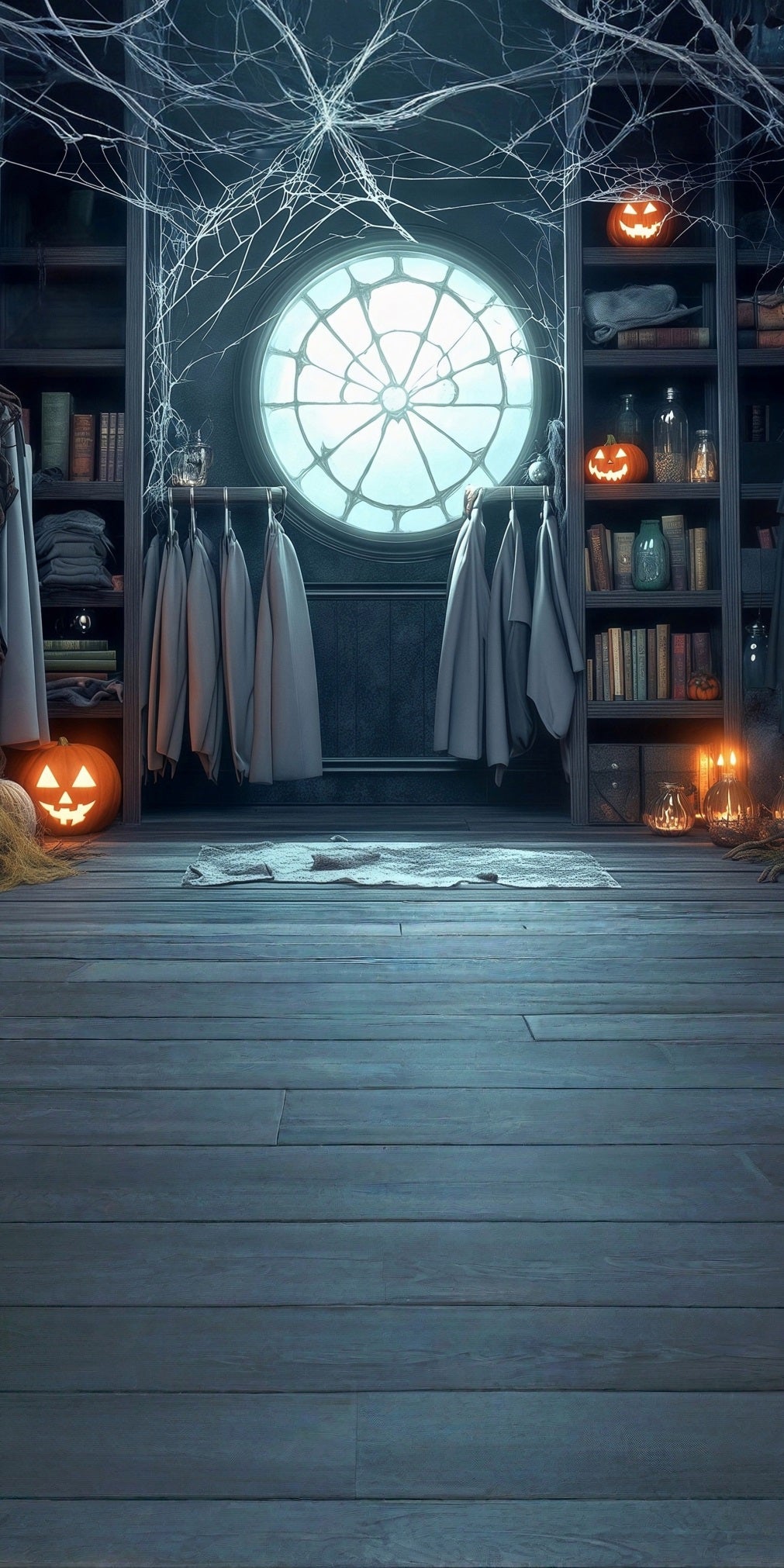 Halloween Backdrops Cobweb Window Pumpkin Lights Bookshelf Hanger Sweep Backdrop UK MRR8-42
