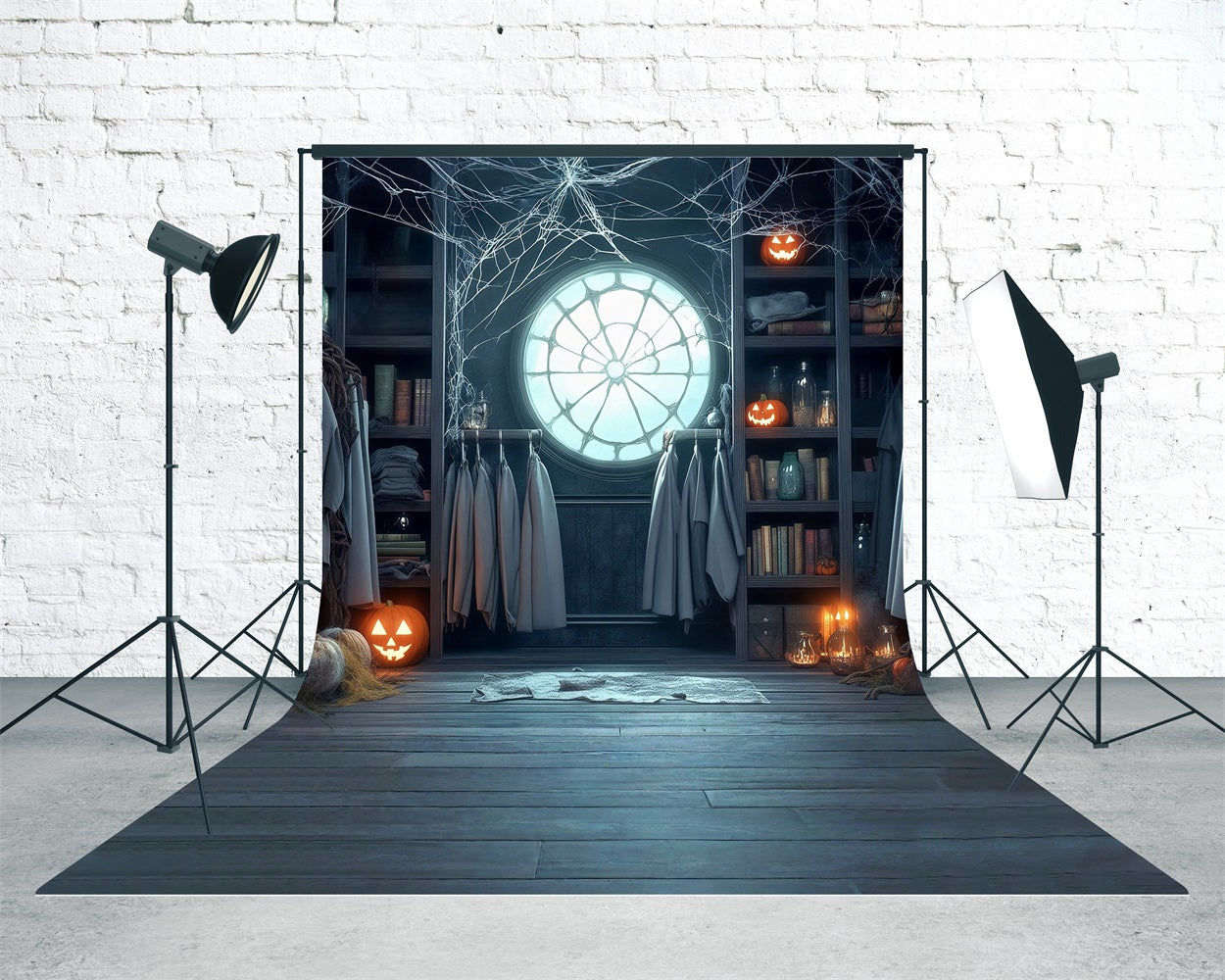 Halloween Backdrops Cobweb Window Pumpkin Lights Bookshelf Hanger Sweep Backdrop UK MRR8-42