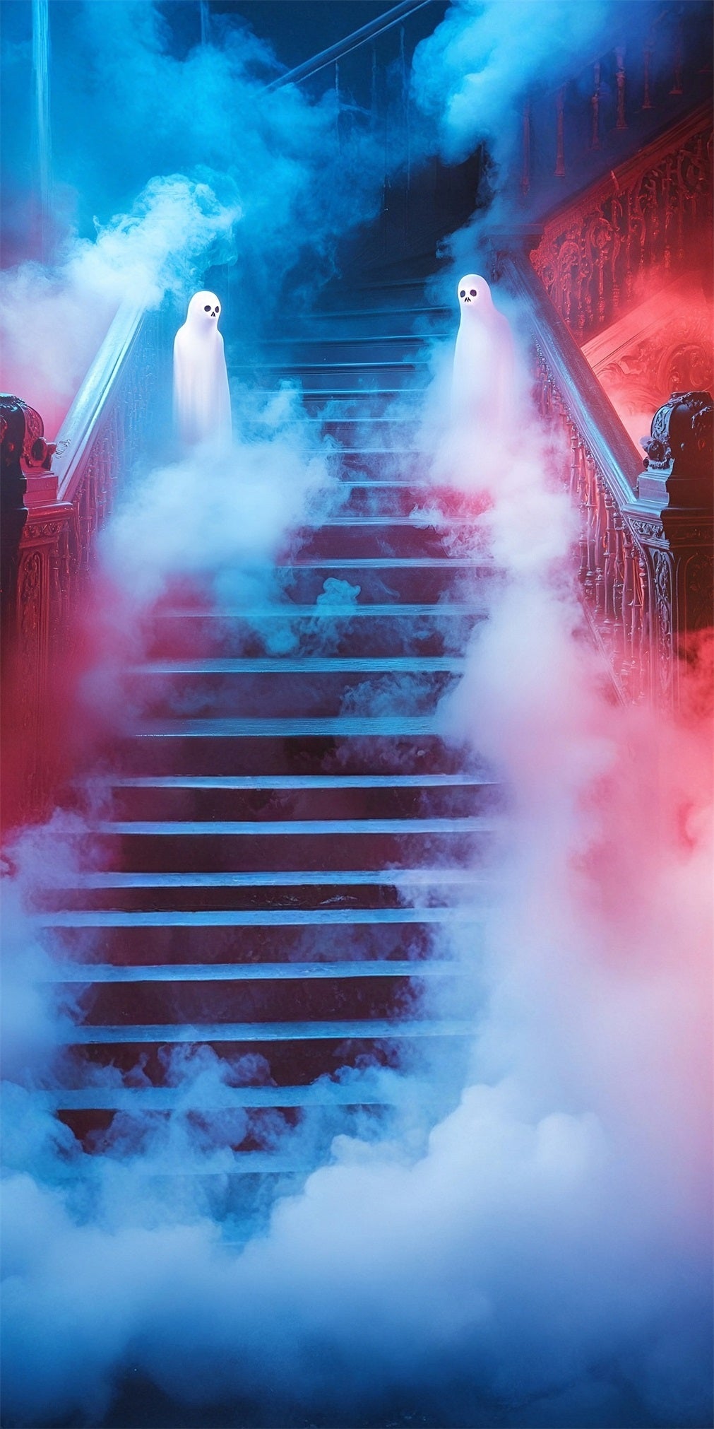 Spooky Halloween Backdrop Red Ghost Smoke Steps Sweep Backdrop UK MRR8-45