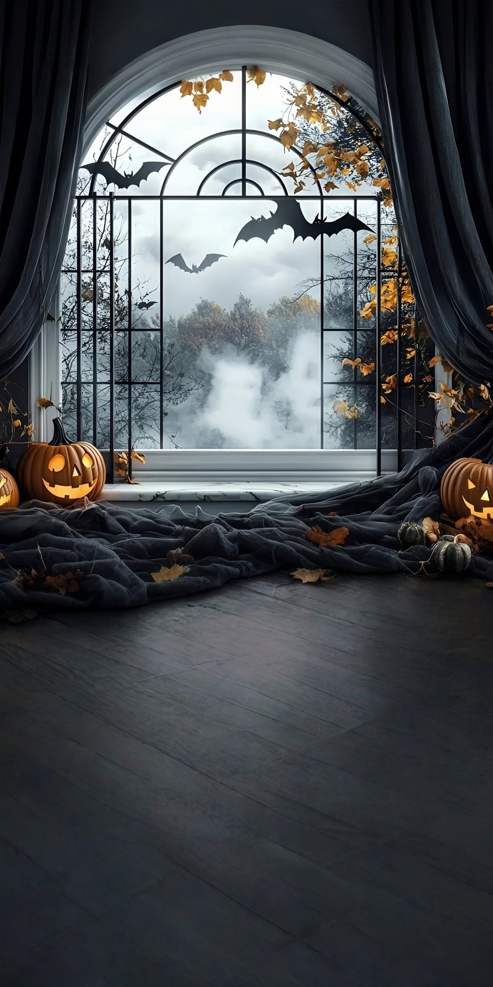 Halloween Backdrop Ideas Black Curtains Arched Window Sweep Backdrop UK MRR8-46