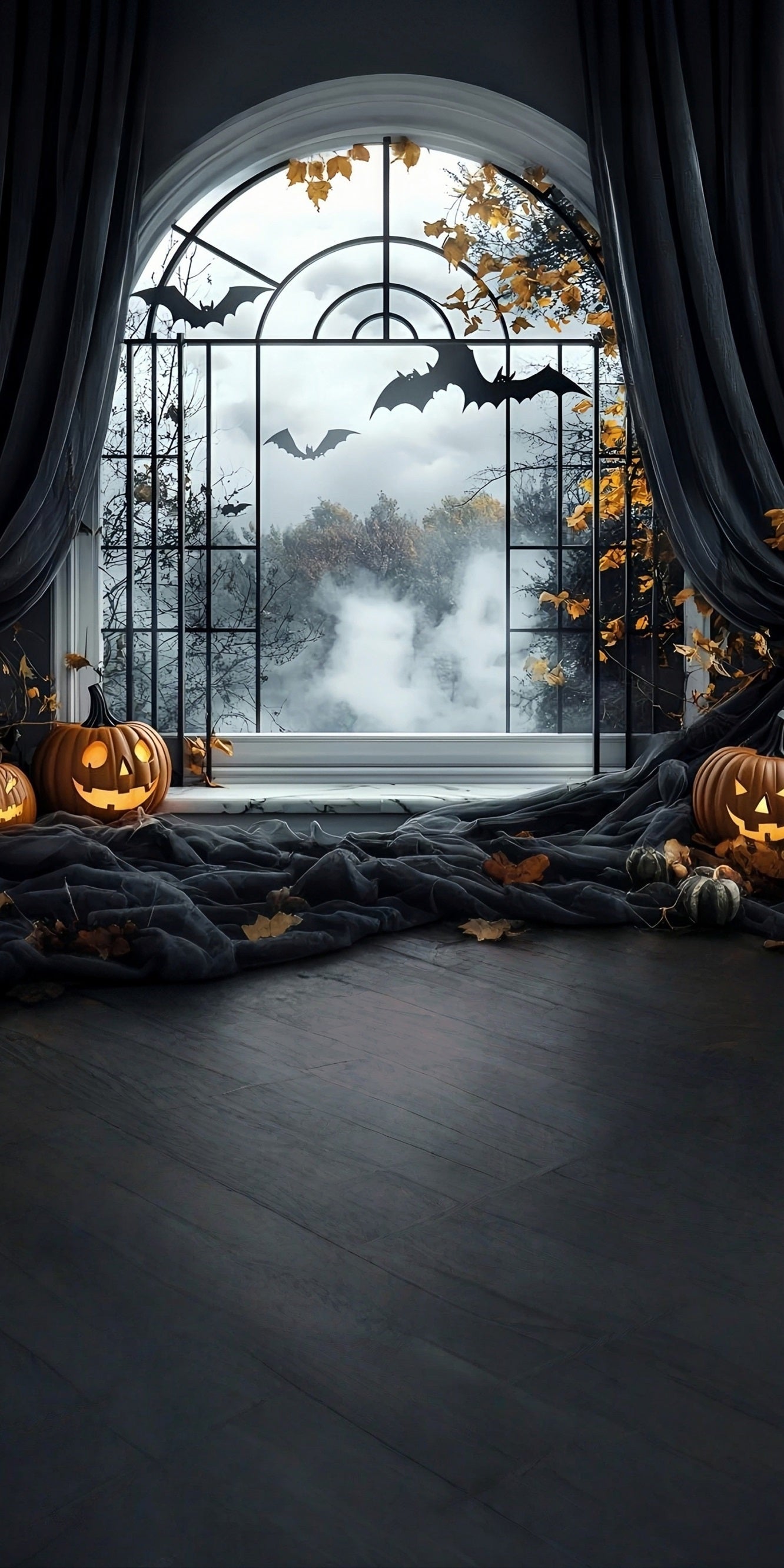 Halloween Backdrop Ideas Black Curtains Arched Window Sweep Backdrop UK MRR8-46