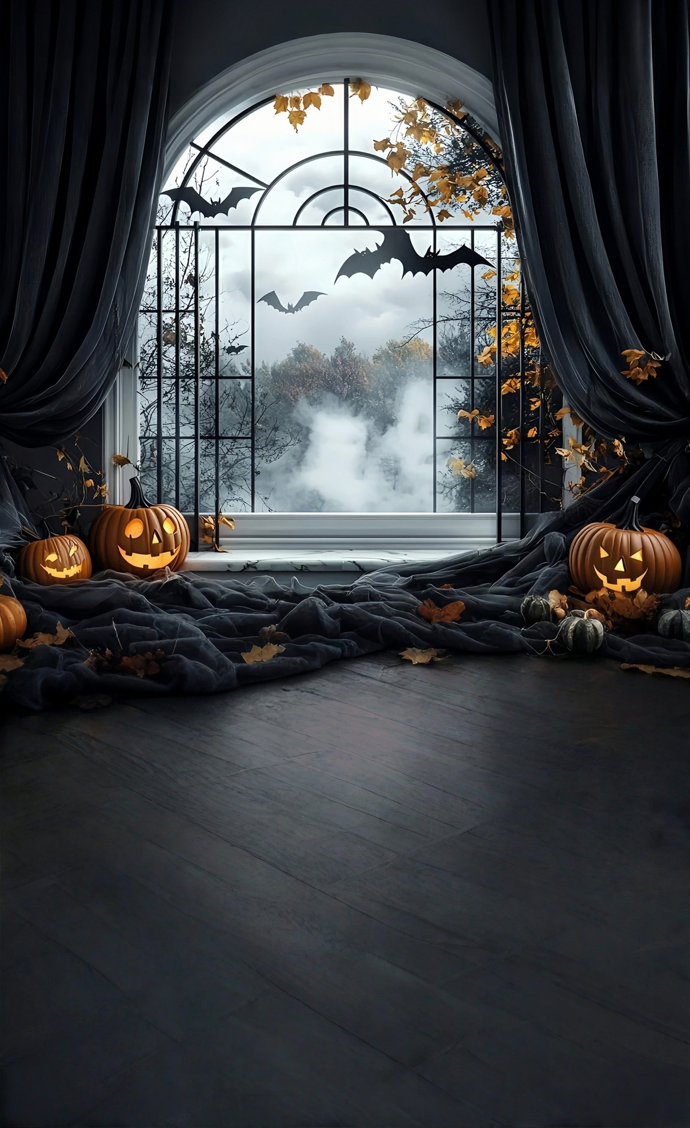 Halloween Backdrop Ideas Black Curtains Arched Window Sweep Backdrop UK MRR8-46