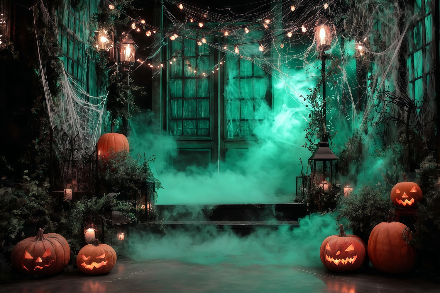 Garage Door Halloween Backdrop Eerie Lights Misty Wood Halloween Backdrop UK MRR8-4