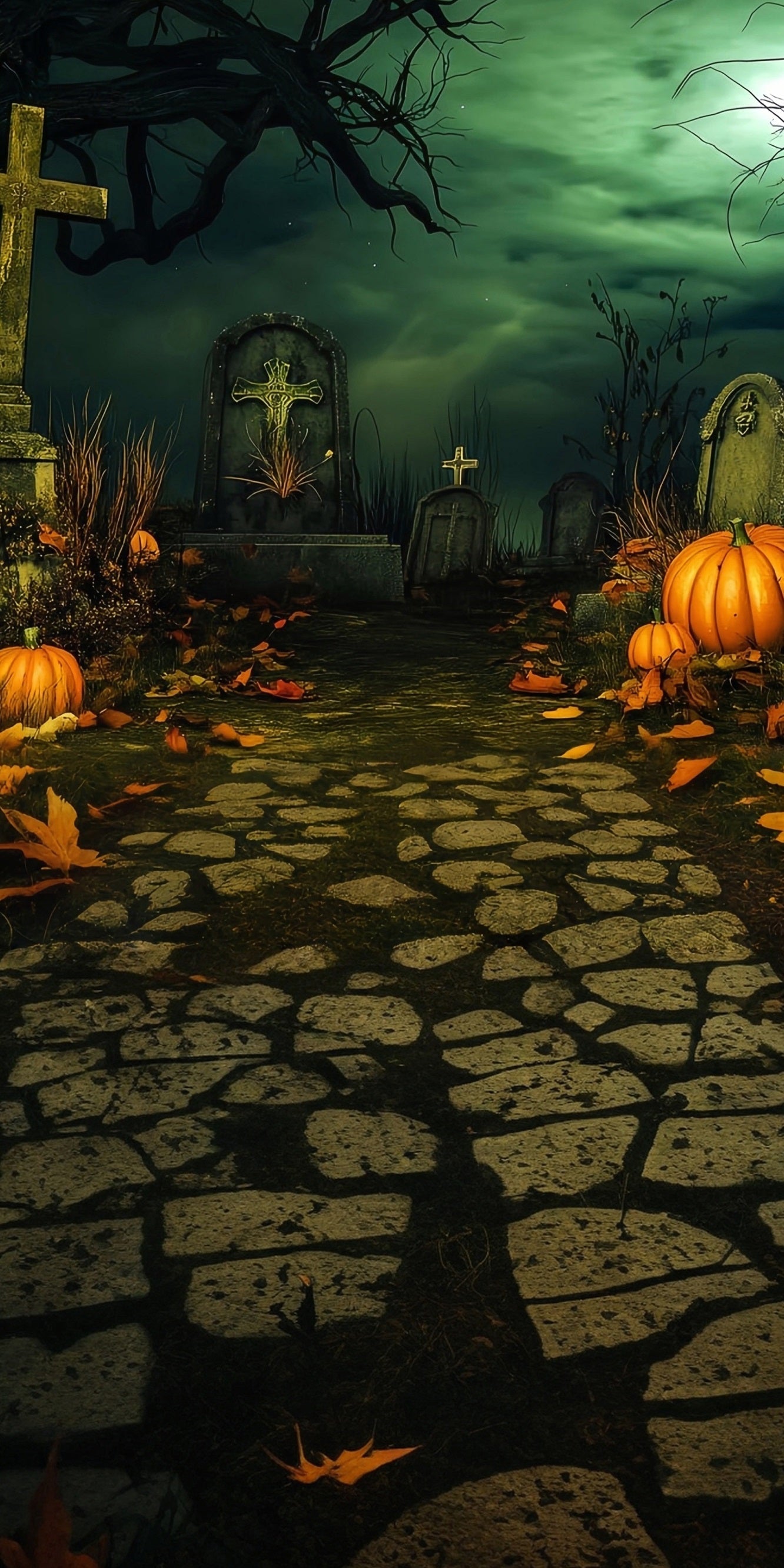 Halloween Graveyard Backdrop Vintage Cemetery at Night Sweep Backdrop UK MRR8-51