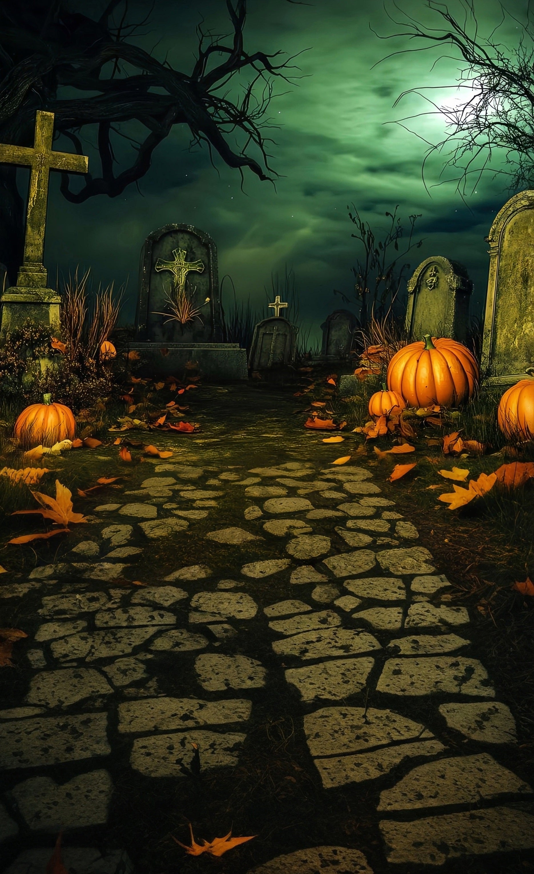 Halloween Graveyard Backdrop Vintage Cemetery at Night Sweep Backdrop UK MRR8-51