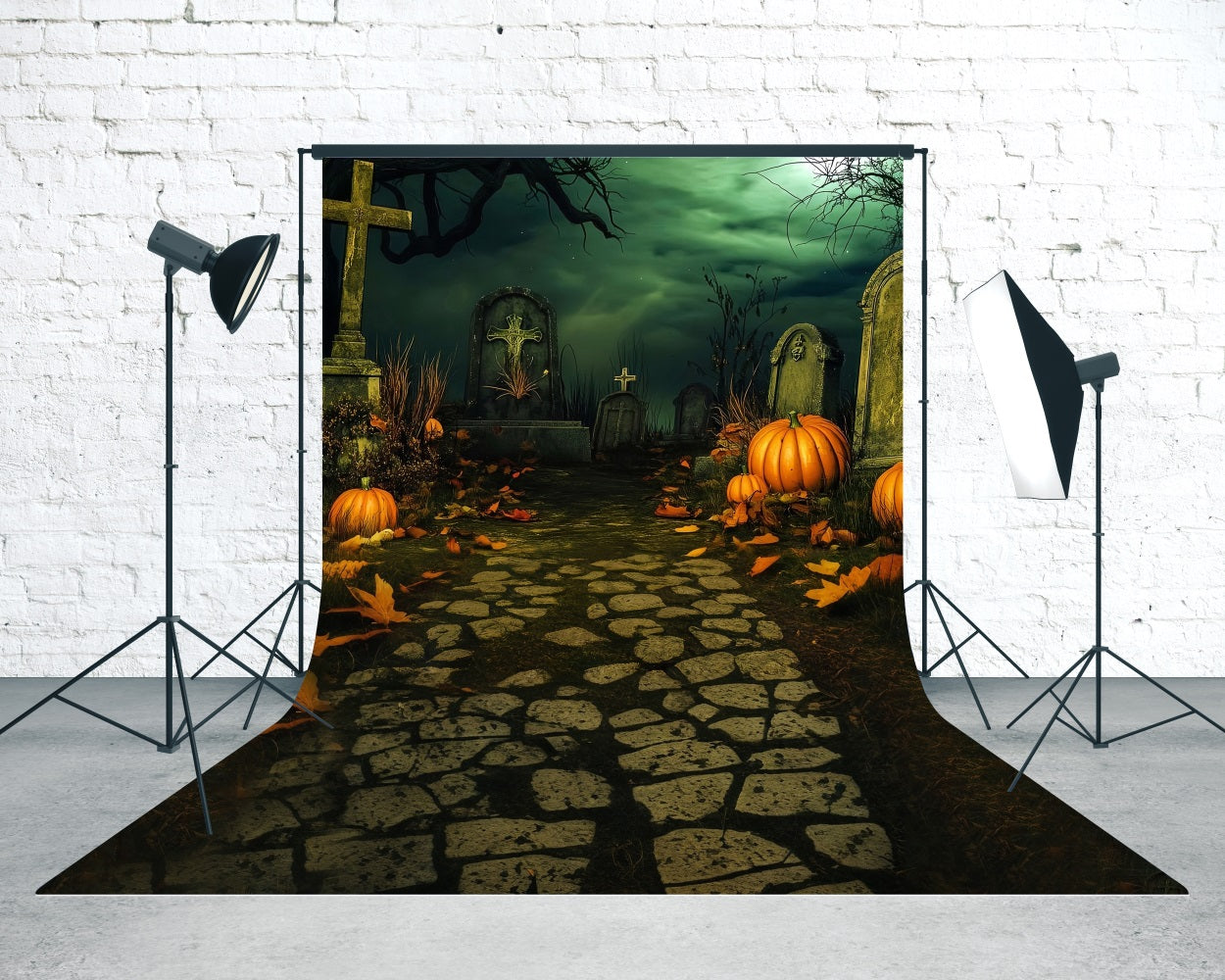 Halloween Graveyard Backdrop Vintage Cemetery at Night Sweep Backdrop UK MRR8-51