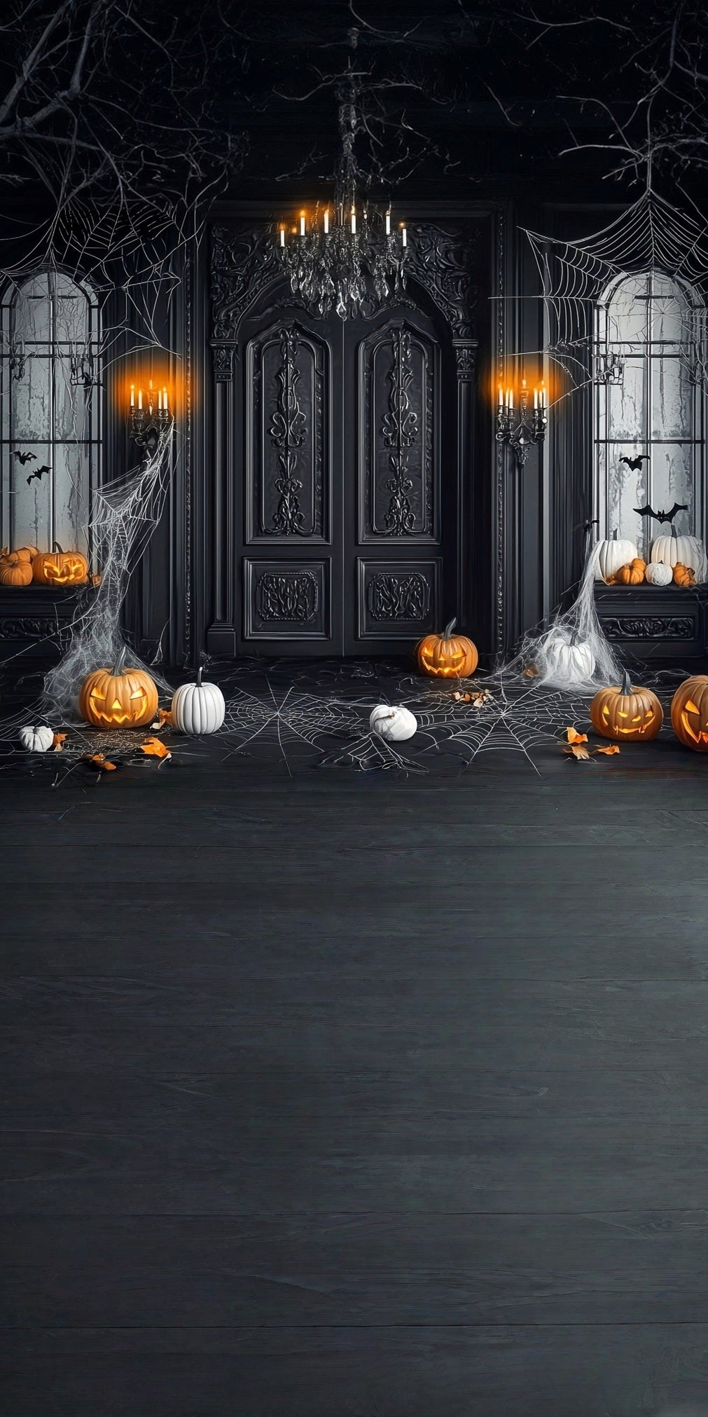Halloween Photography Backdrop Cobweb-covered Black Vintage Walls Sweep Backdrop UK MRR8-54