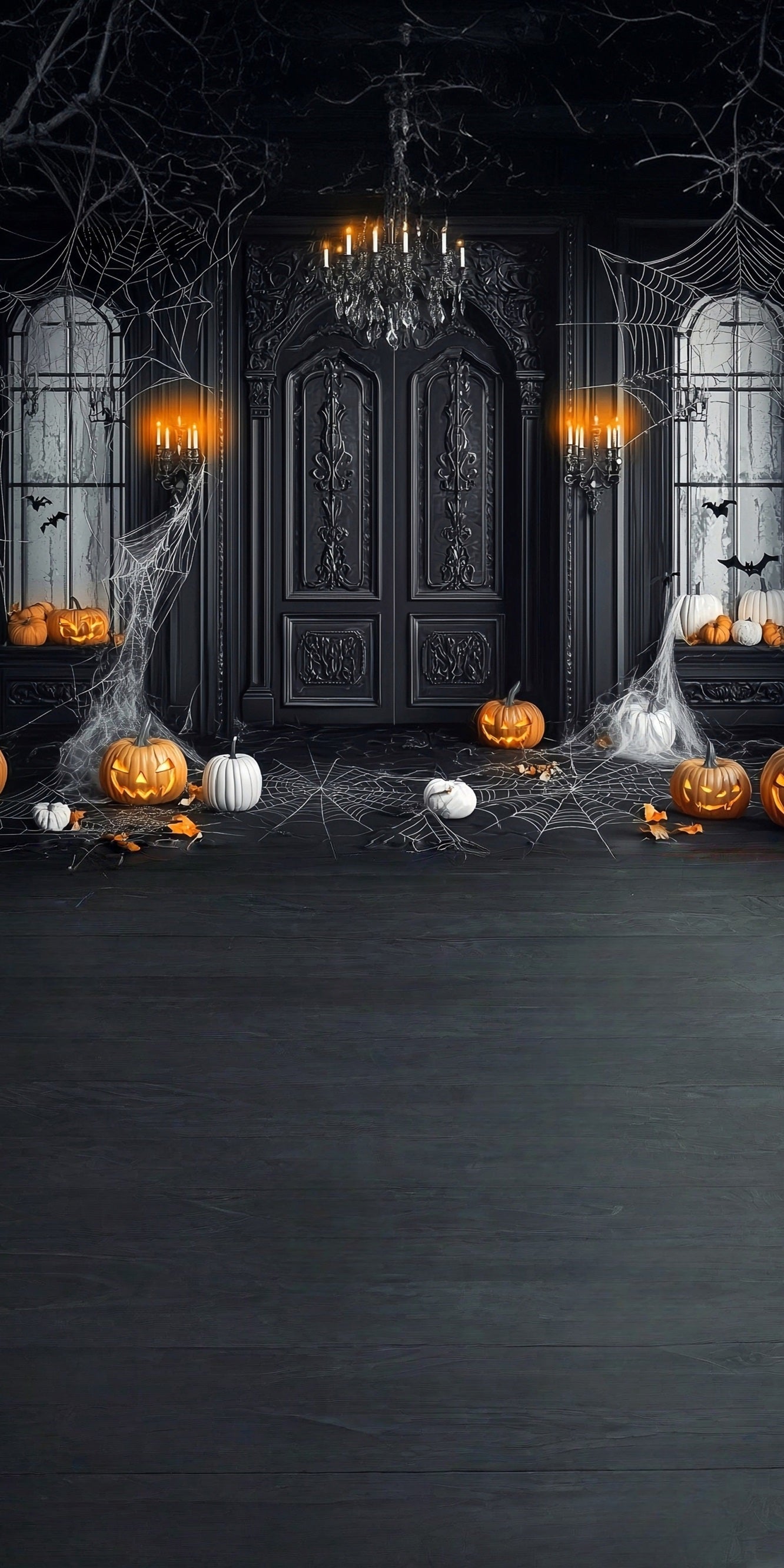 Halloween Photography Backdrop Cobweb-covered Black Vintage Walls Sweep Backdrop UK MRR8-54