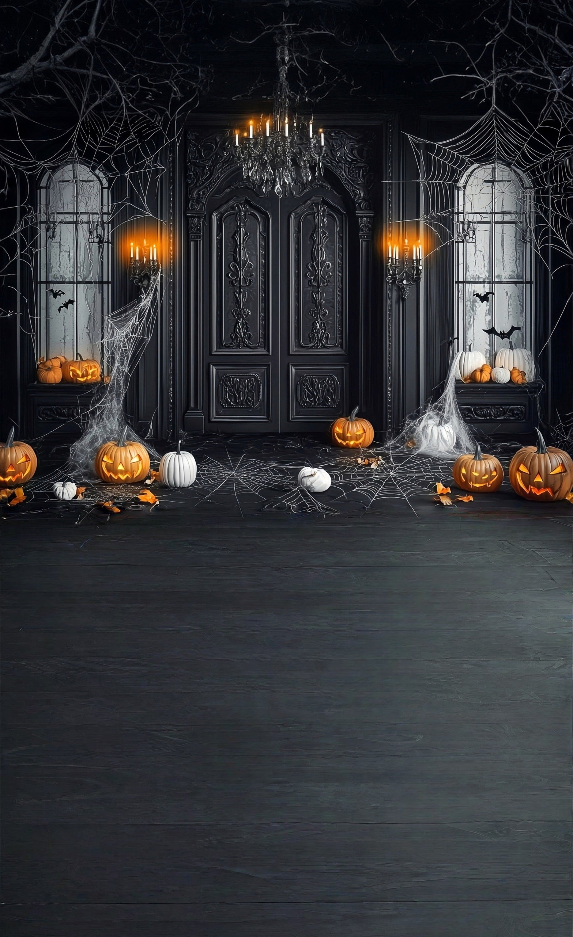 Halloween Photography Backdrop Cobweb-covered Black Vintage Walls Sweep Backdrop UK MRR8-54