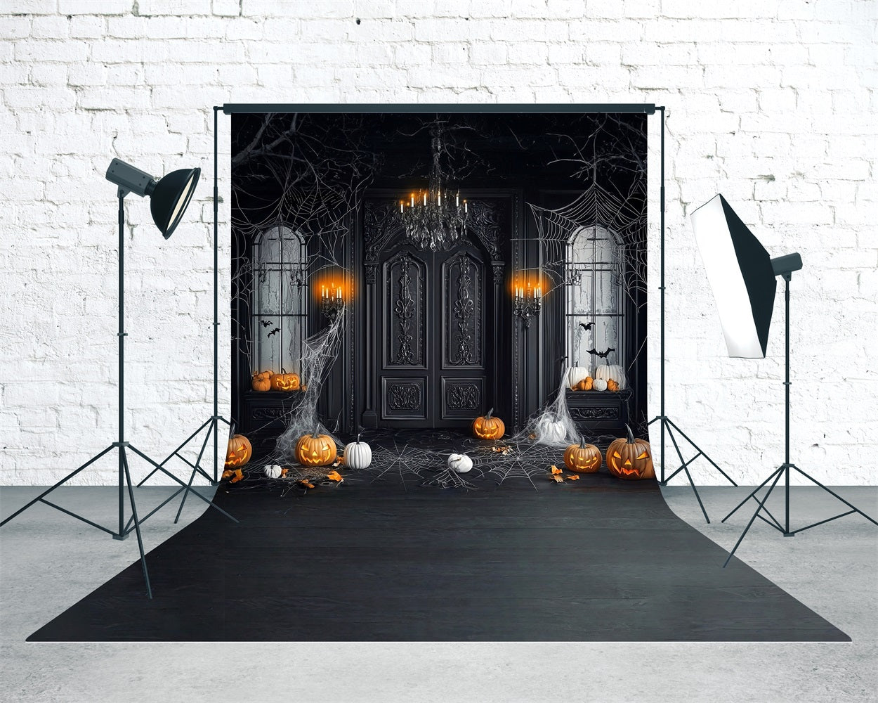 Halloween Photography Backdrop Cobweb-covered Black Vintage Walls Sweep Backdrop UK MRR8-54