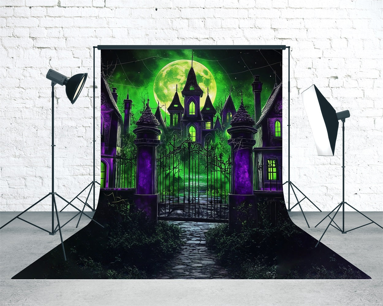 Garage Door Halloween Backdrop Spooky Moonlight Night Magic Academy Sweep Backdrop UK MRR8-59
