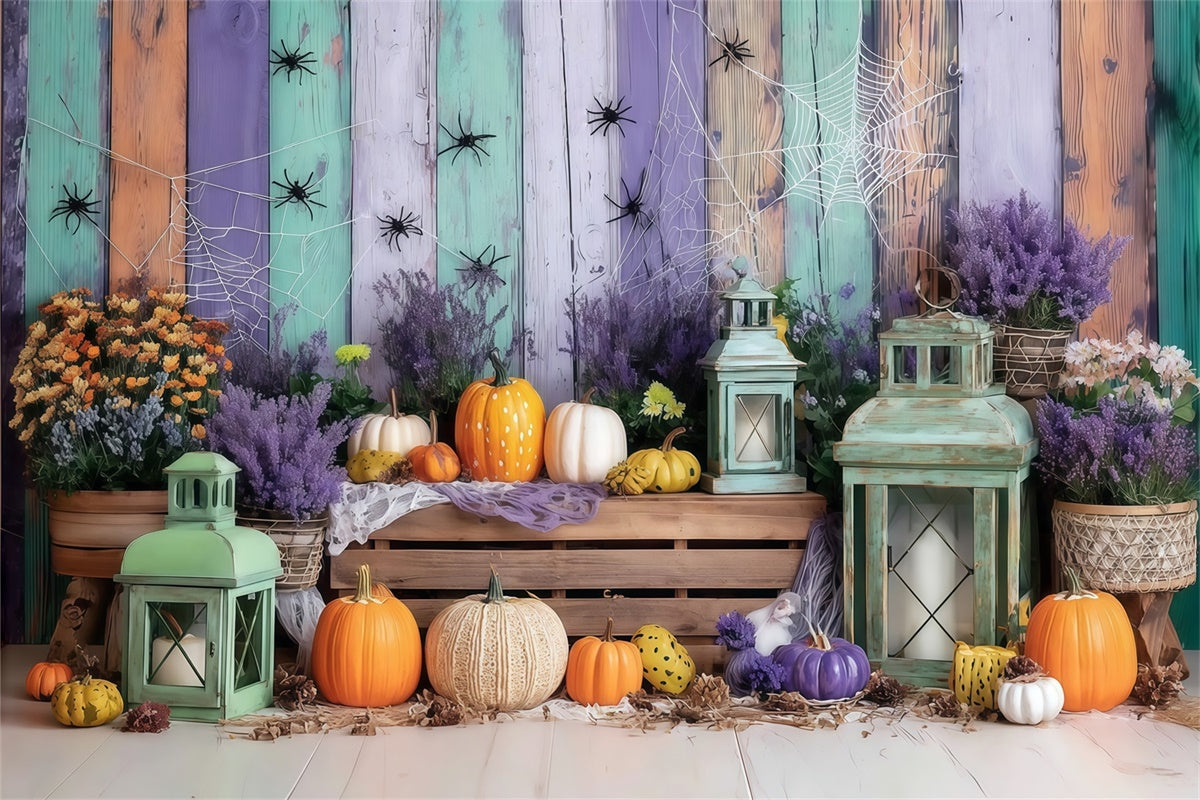 Halloween Wall Backdrop Colorful Wooden Wall Spider Pumpkin Halloween Backdrop UK MRR8-5