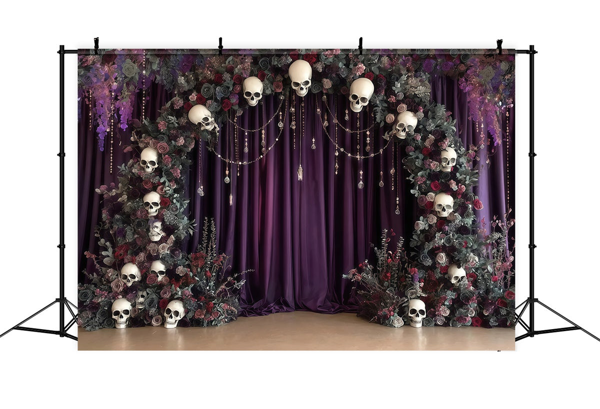 Halloween Photo Backdrop Skull Arch Flower Mystery Purple Halloween Backdrop UK MRR8-6