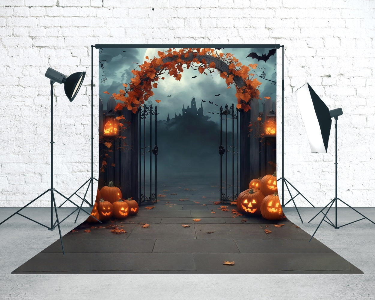 Halloween Backdrops Maple Leaf Twisted Arch Pumpkin Lights Twinkle Sweep Backdrop UK MRR8-63