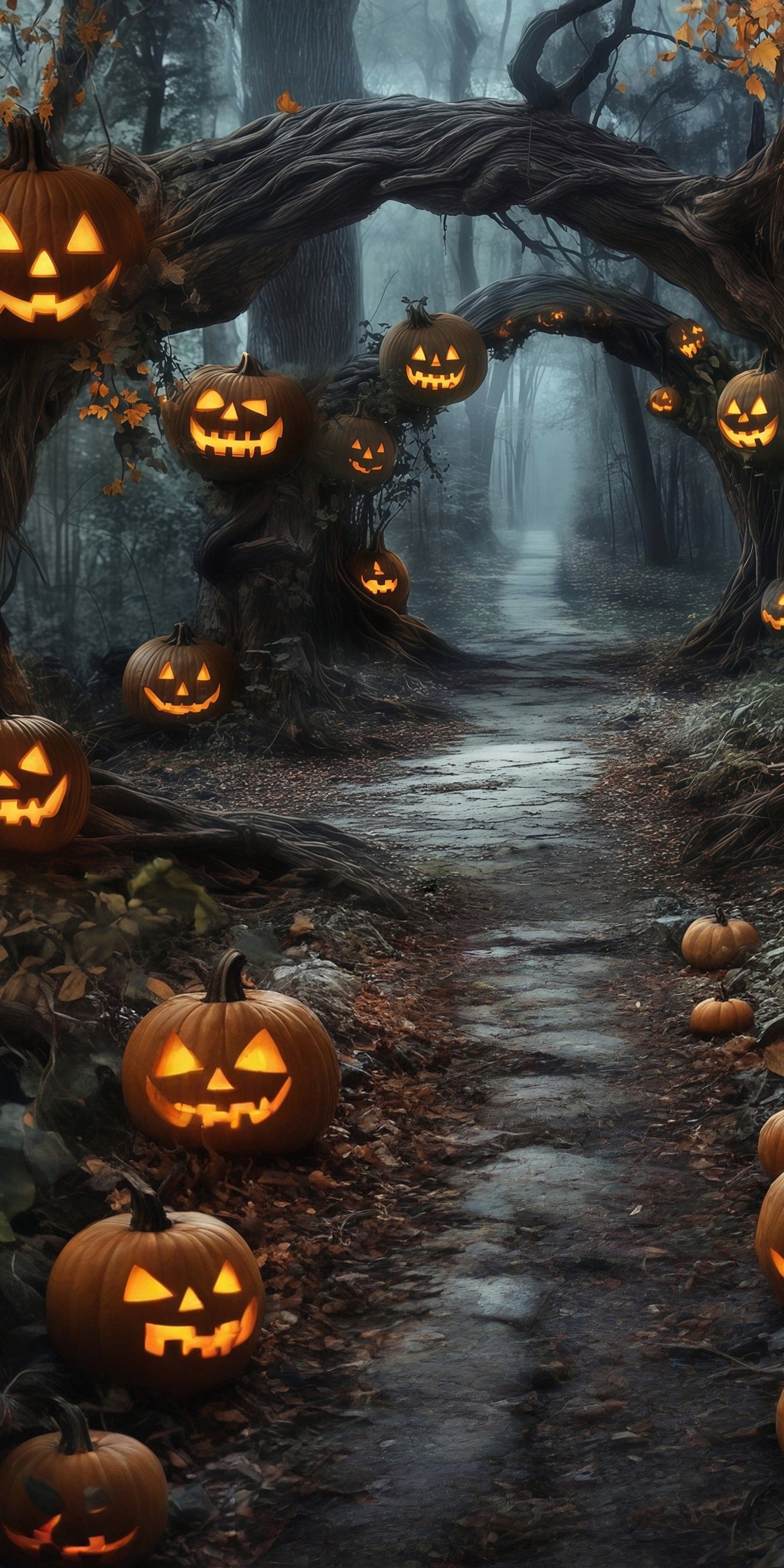 Halloween Photo Backdrops Pumpkin Lights Vines Arches Forest Trail Sweep Backdrop UK MRR8-69