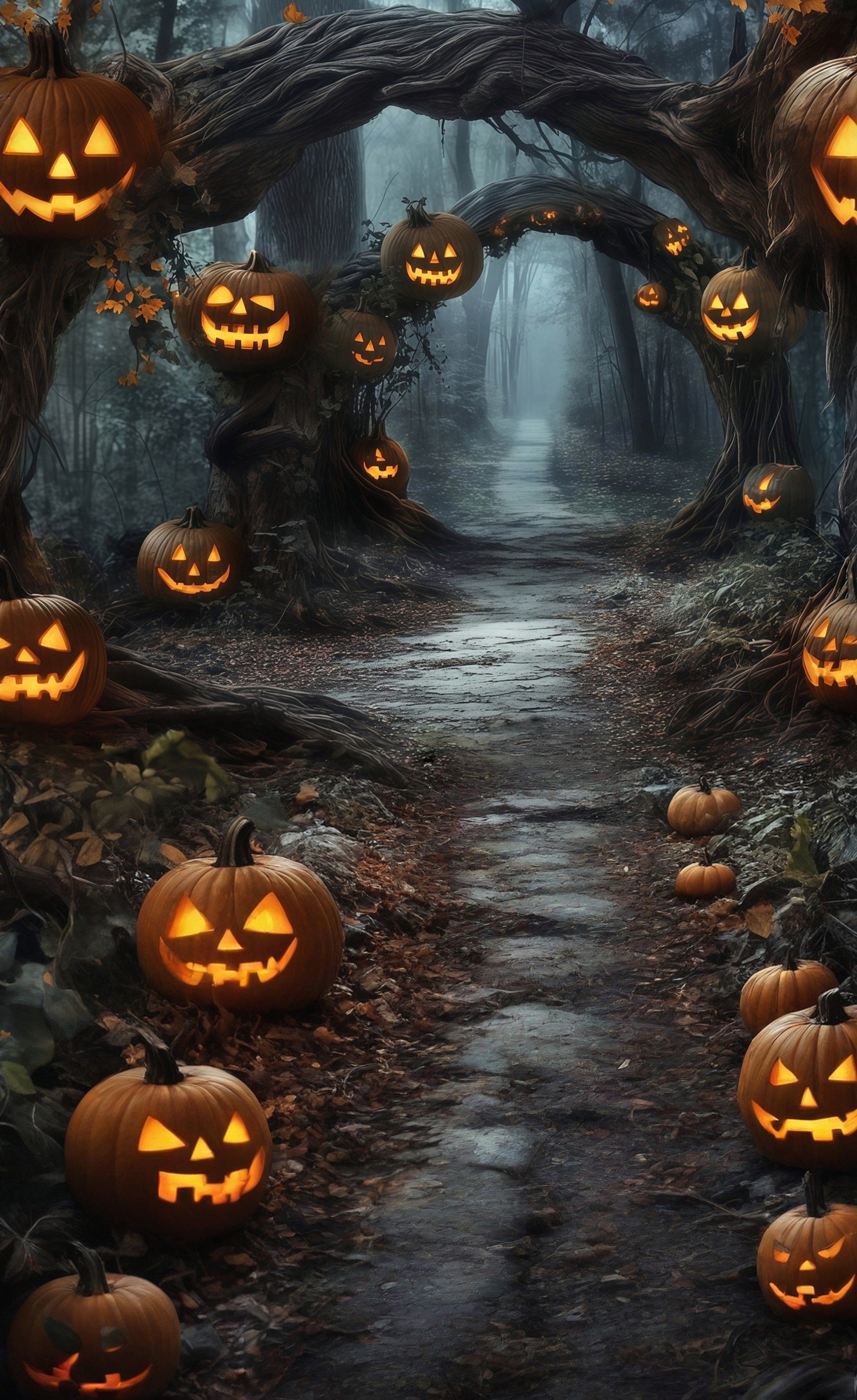 Halloween Photo Backdrops Pumpkin Lights Vines Arches Forest Trail Sweep Backdrop UK MRR8-69