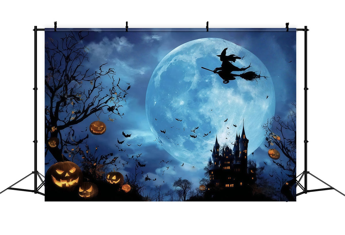 Spooky Halloween Backdrop Mystic Forest Castle Full Moon Witch Halloween Backdrop UK MRR8-7