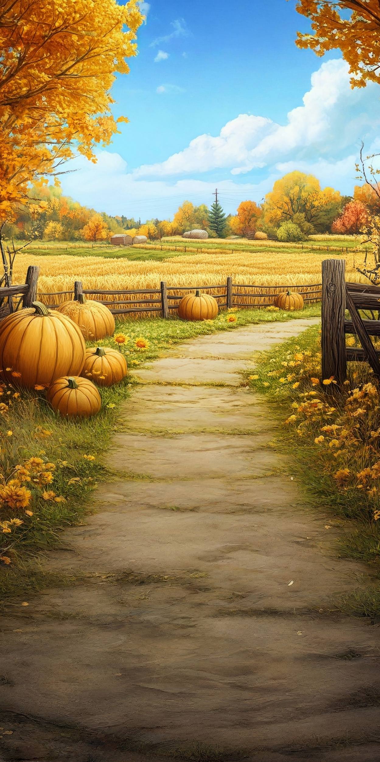 Fall Backdrop Golden Pumpkin Pathway Farm Sweep Backdrop UK MRR8-71