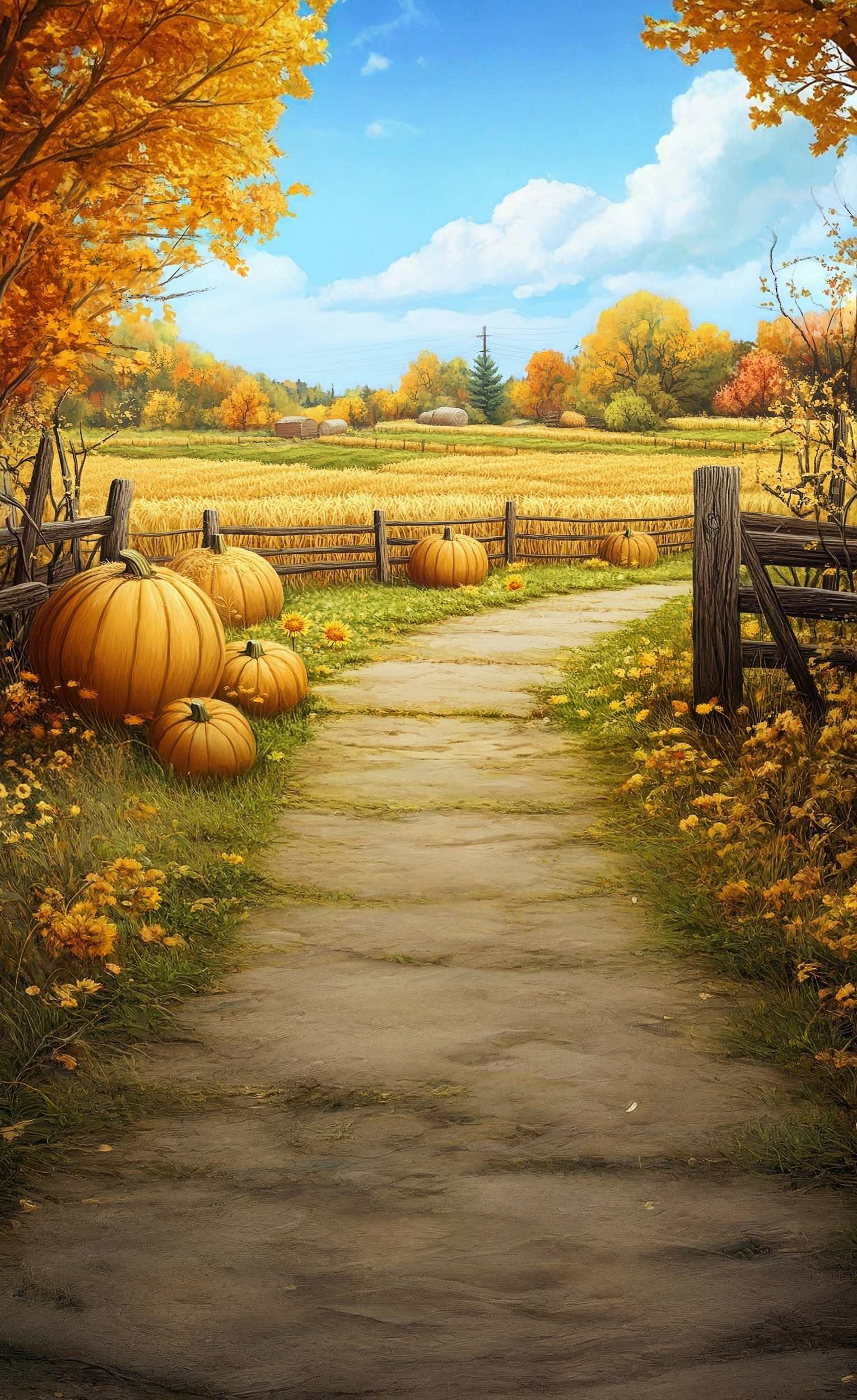 Fall Backdrop Golden Pumpkin Pathway Farm Sweep Backdrop UK MRR8-71