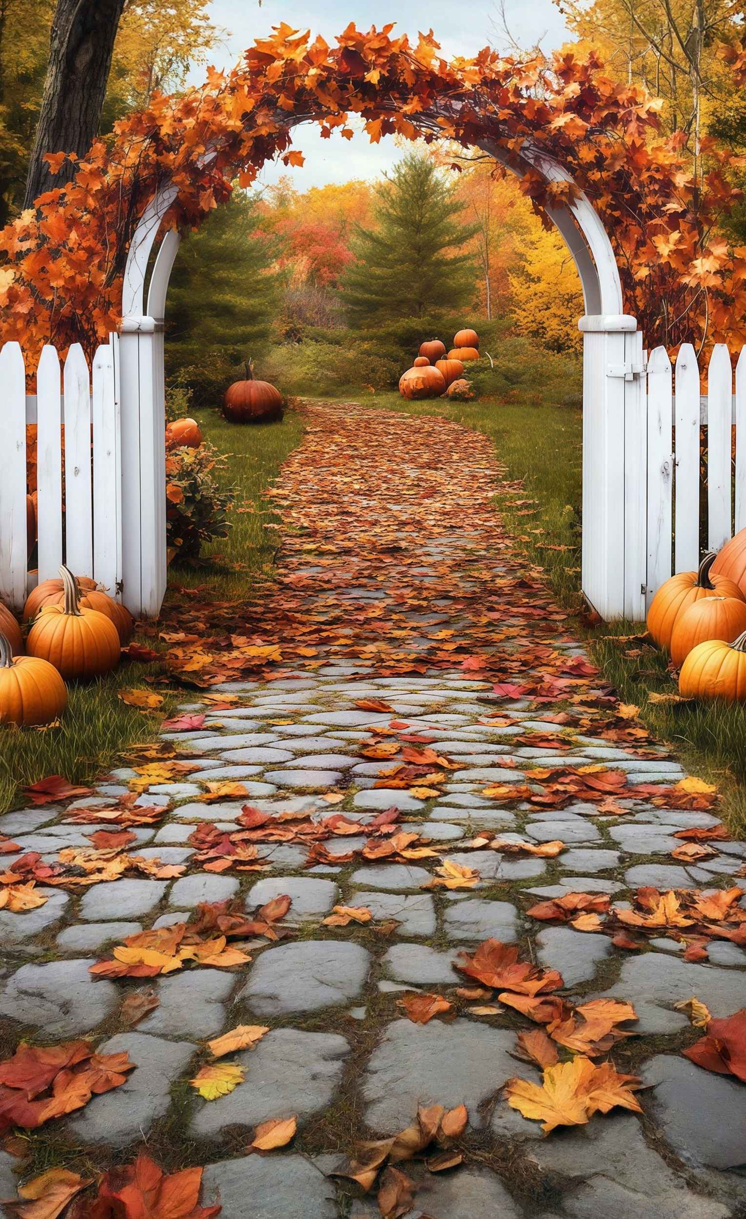Fall Leaves Backdrop Autumn Gate Archway Leaves Sweep Backdrop UK MRR8-73