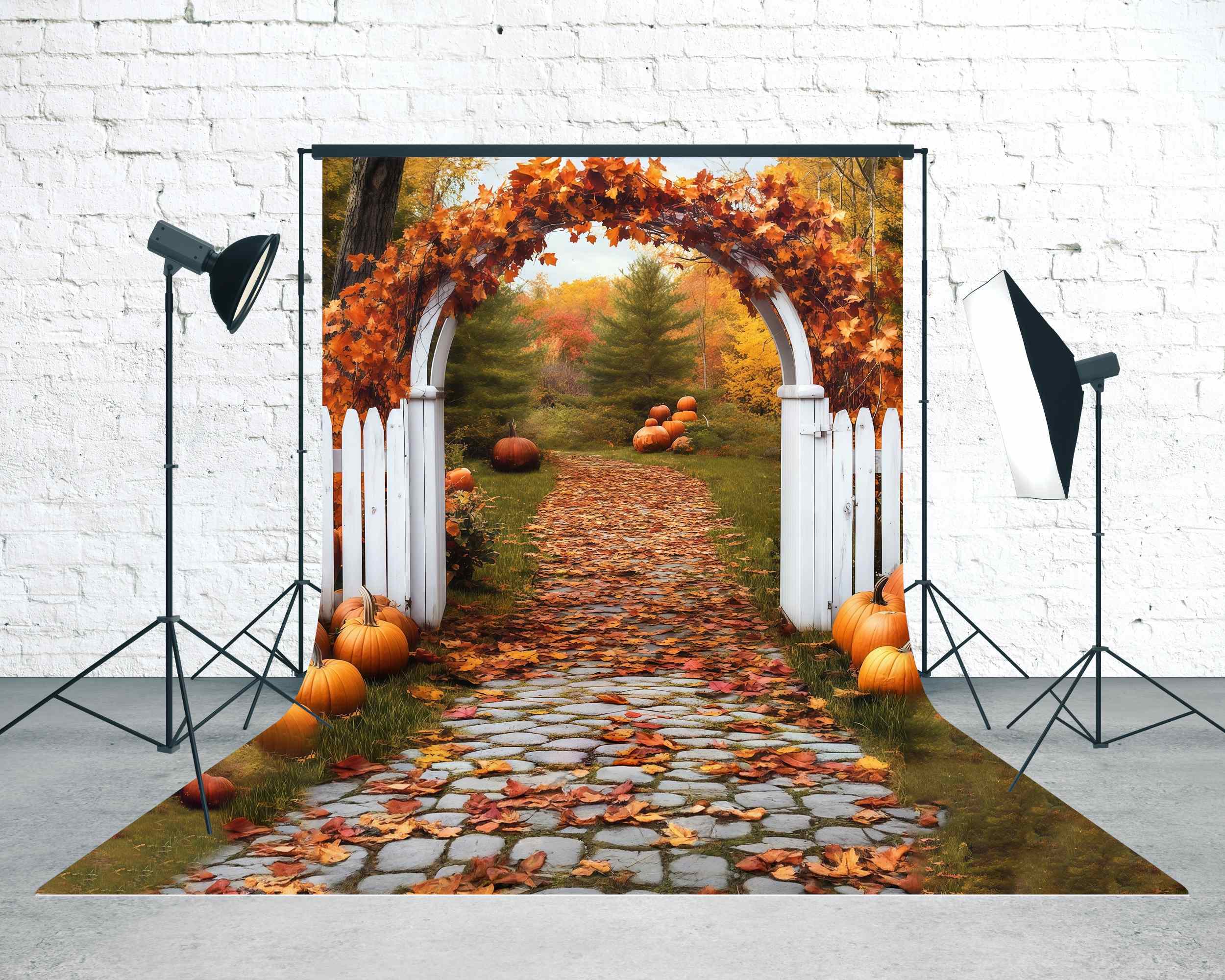 Fall Leaves Backdrop Autumn Gate Archway Leaves Sweep Backdrop UK MRR8-73