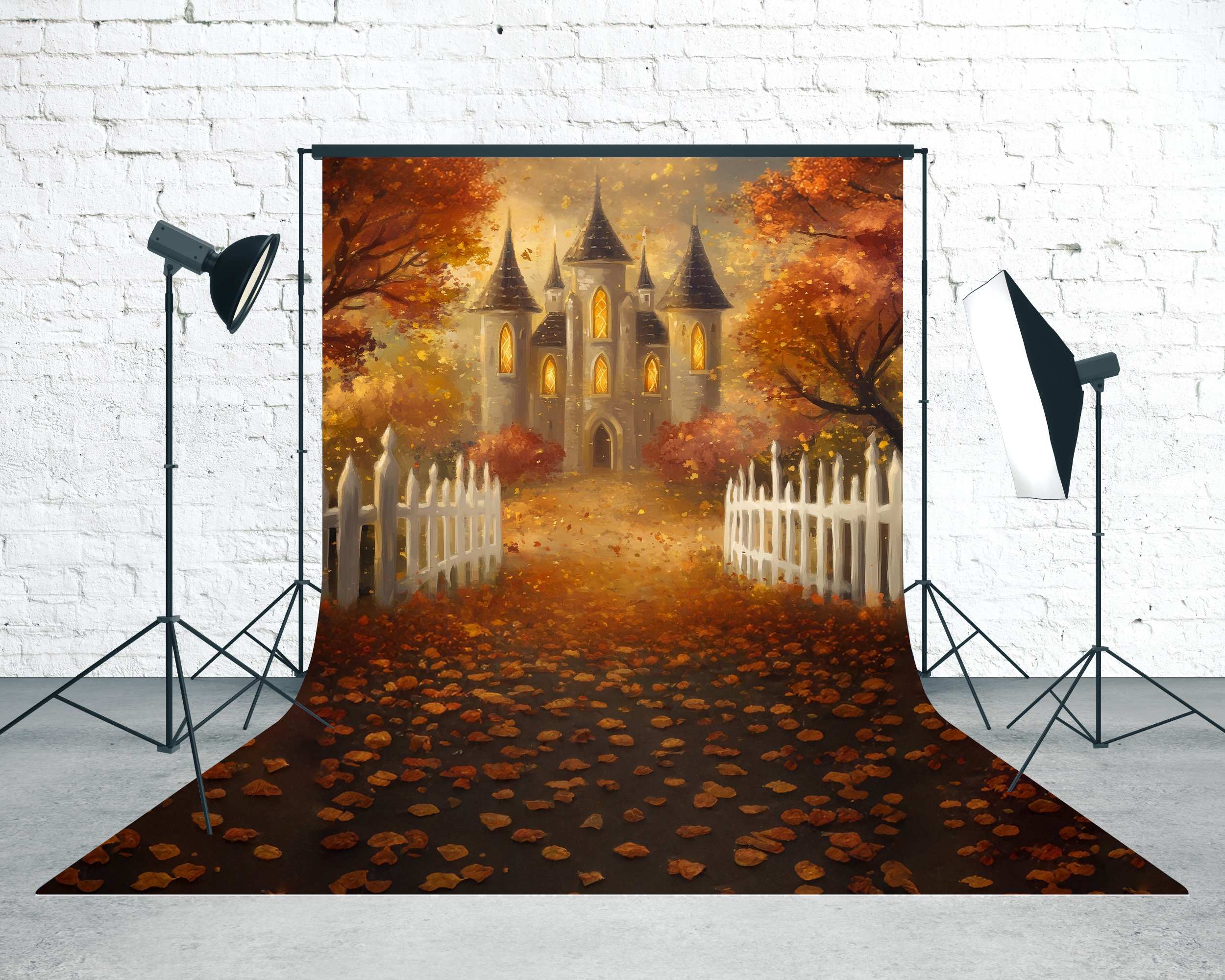 Fall Backdrops for Photography Autumn Castle Moonlit Leaves Sweep Backdrop UK MRR8-76