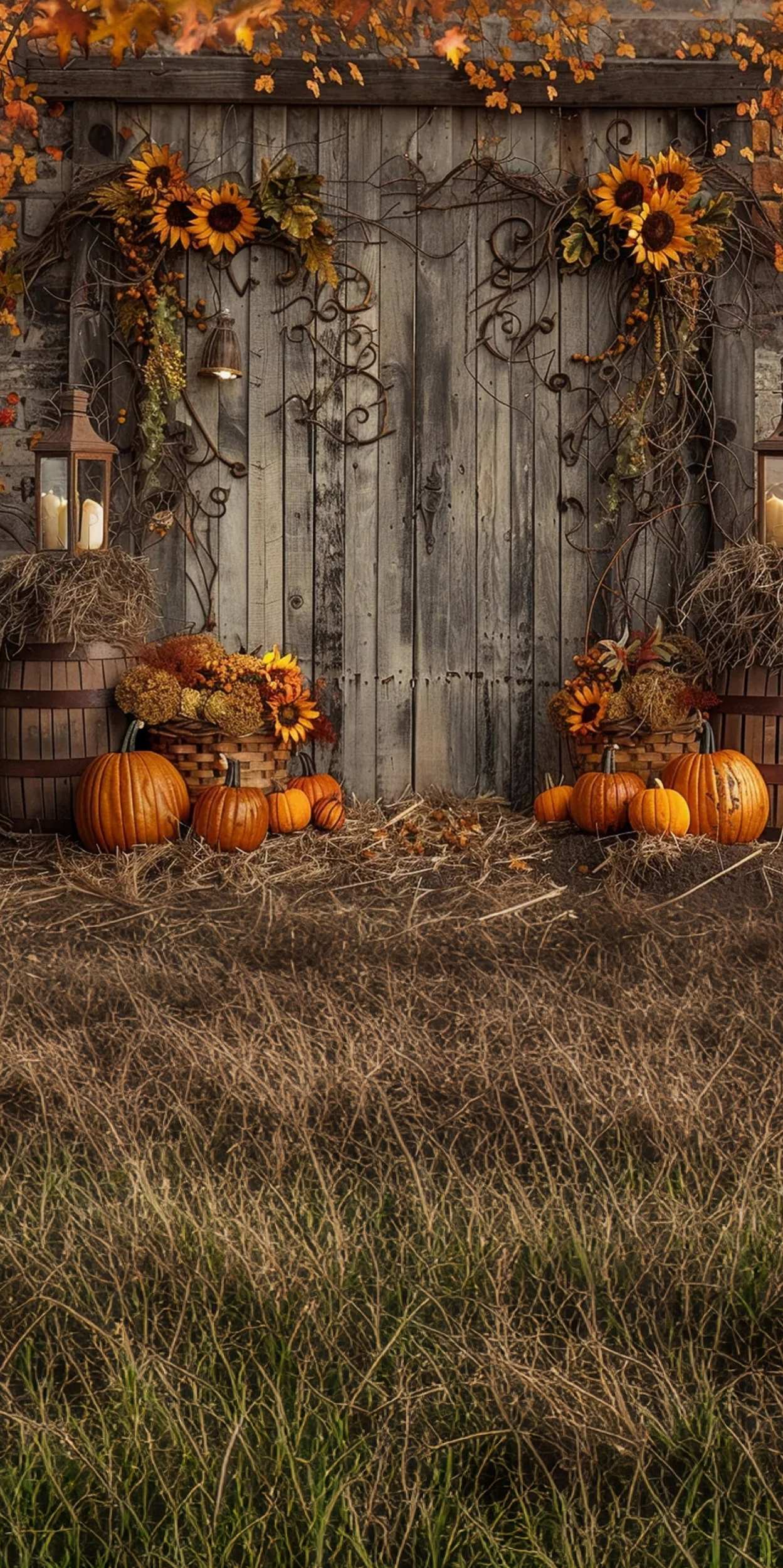 Western Backdrop Rustic Sunflower Pumpkin Porch Sweep Backdrop UK MRR8-77