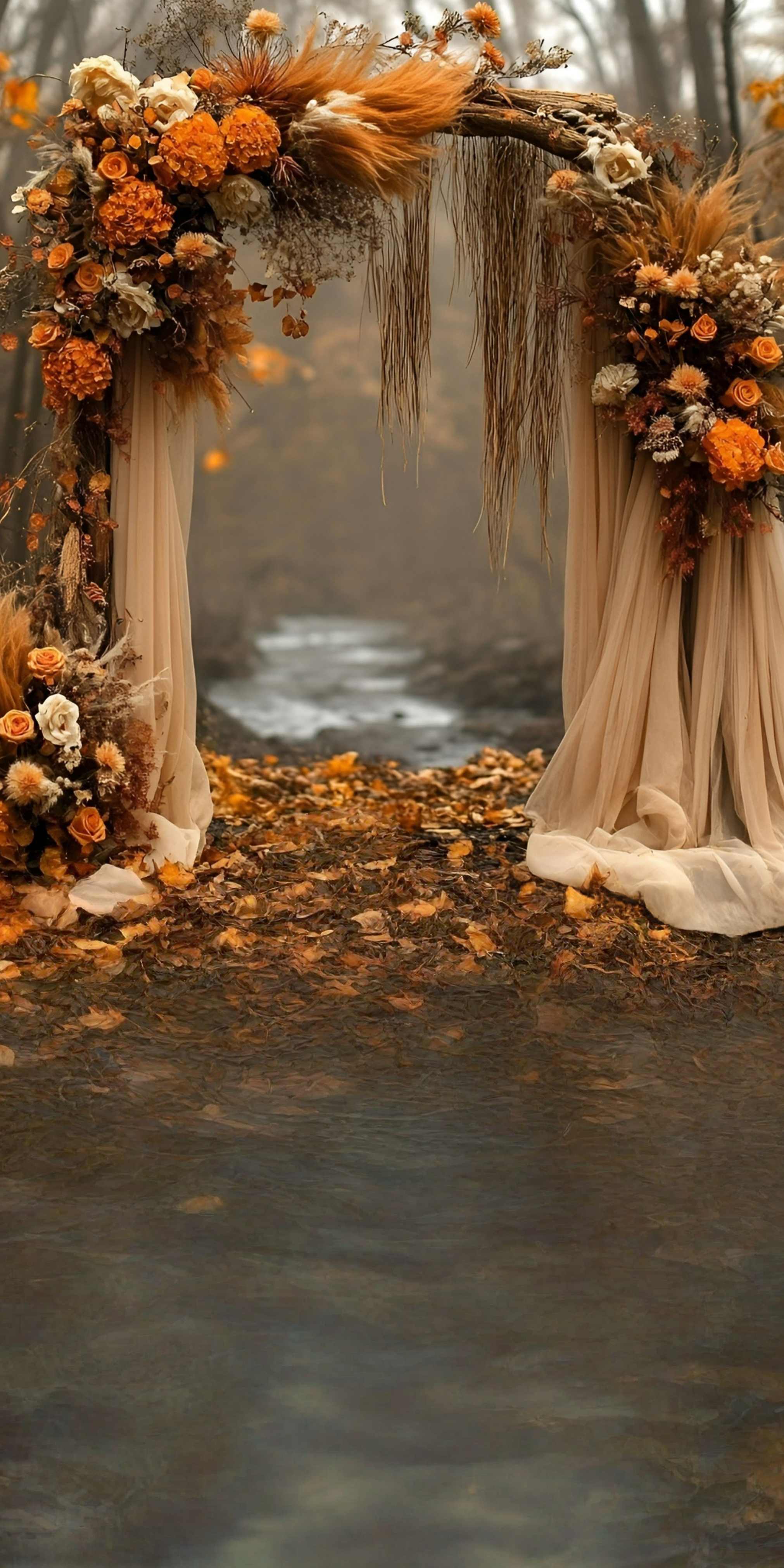 Fall Photography Backdrops Rustic Autumn River Arch Romance Sweep Backdrop UK MRR8-81