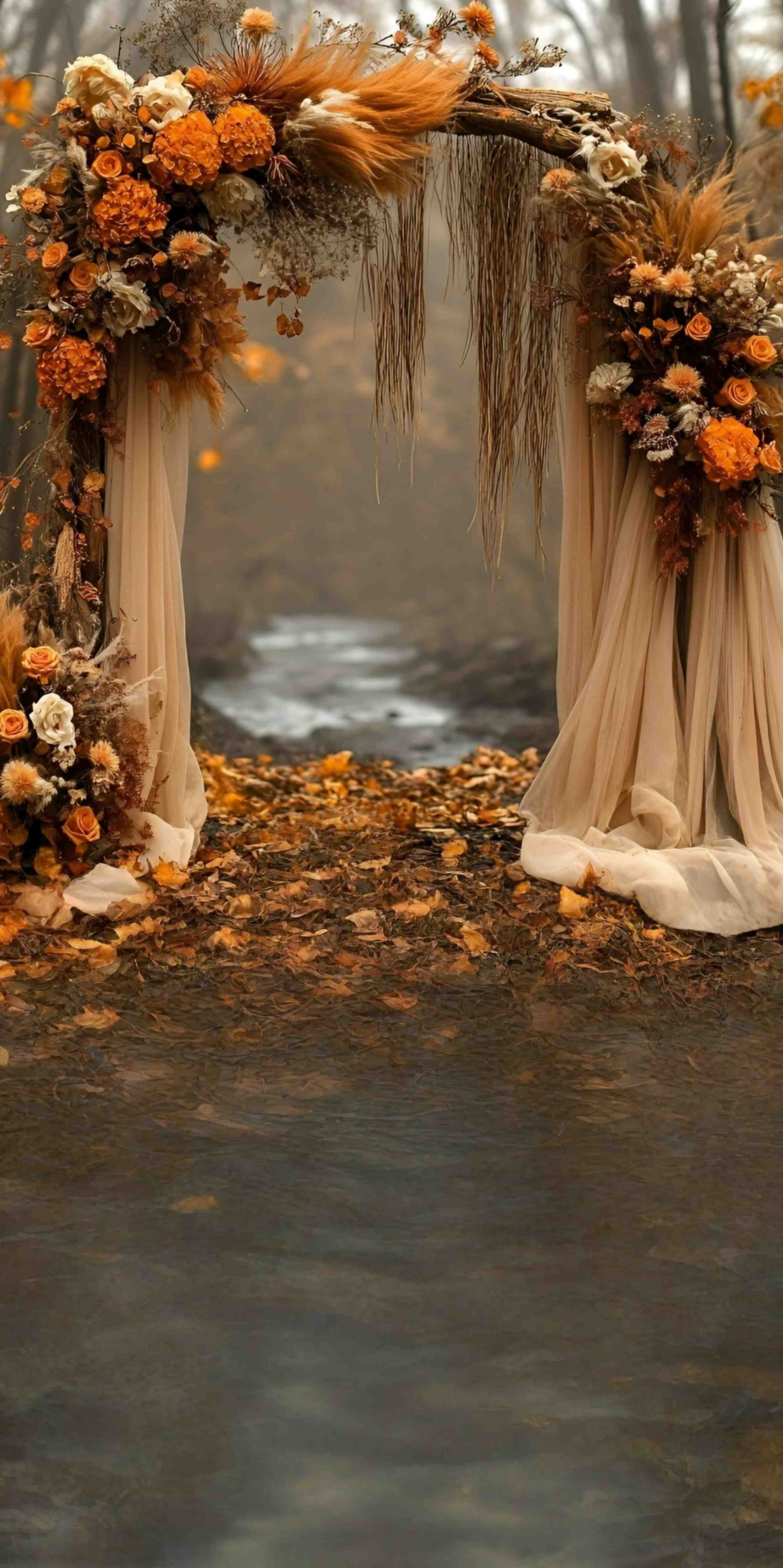 Fall Photography Backdrops Rustic Autumn River Arch Romance Sweep Backdrop UK MRR8-81