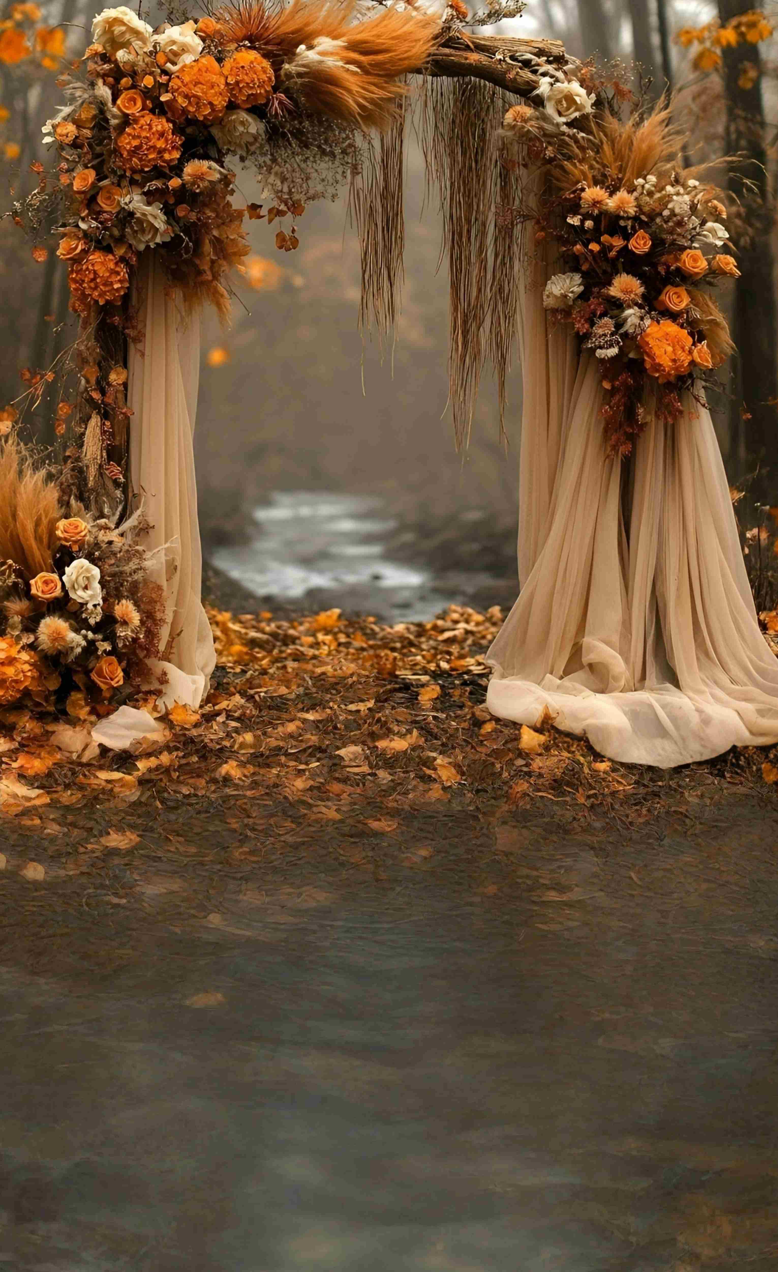 Fall Photography Backdrops Rustic Autumn River Arch Romance Sweep Backdrop UK MRR8-81